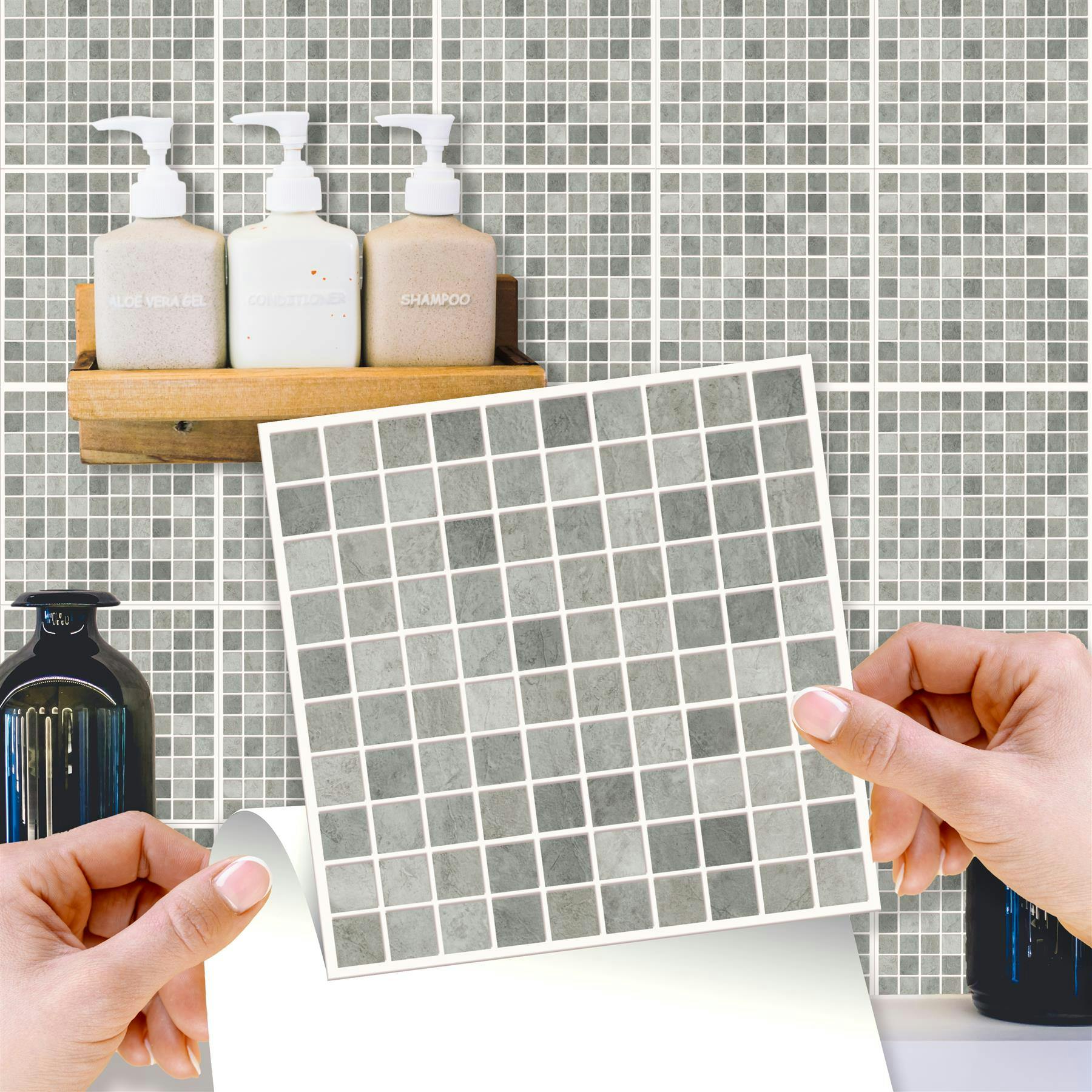 Rackhams Grey Wt1591 - Natural Limestone Mosaic Wall Tile Sticker Set - 15 X 15 Cm (6 X 6 In) - 24 Pcs