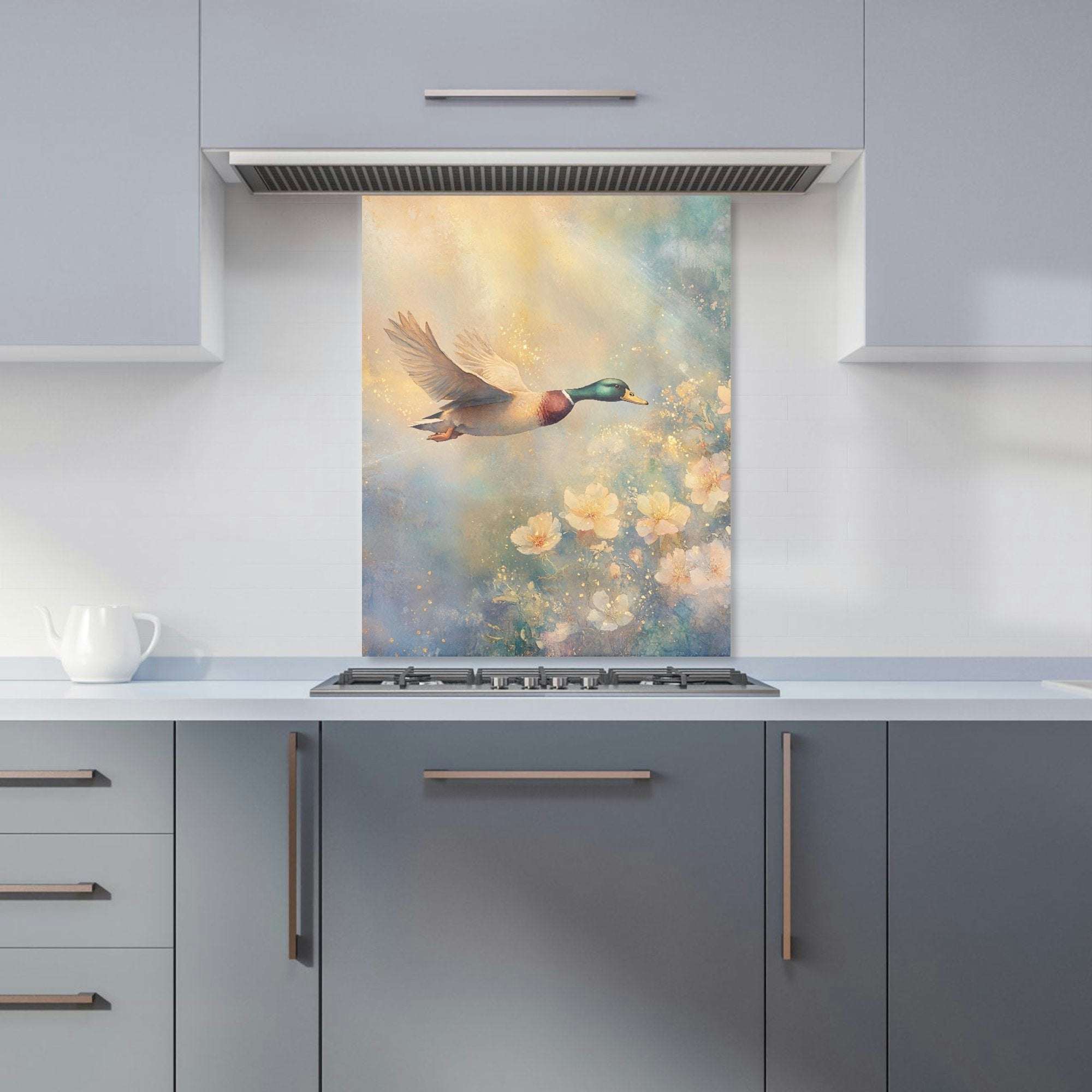 Warren Reed Flying Mallard Duck Glass Kitchen Splashback - W600mm X H750mm