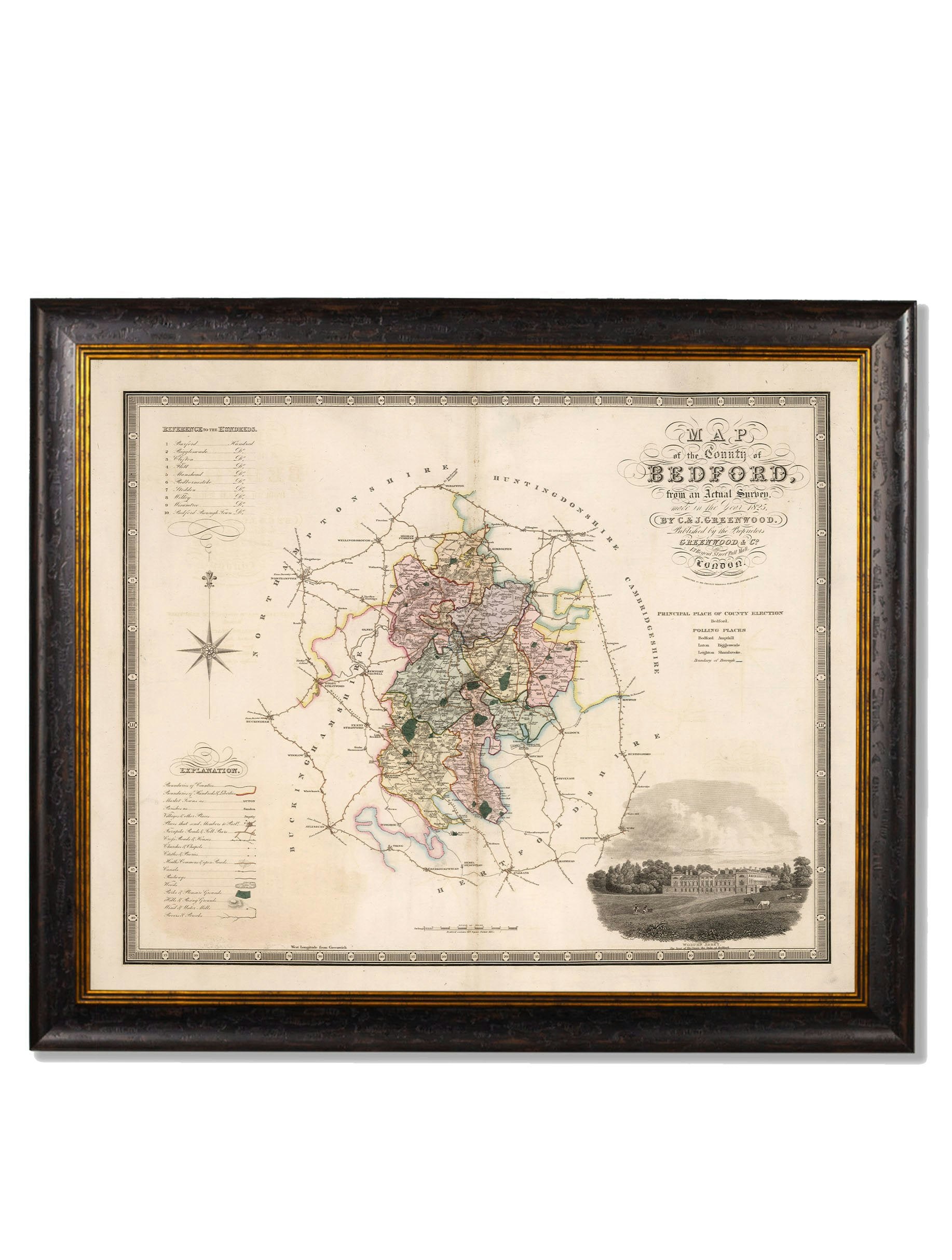 Rackhams Black C.1830 County Maps Of England - 70 X 84Cm - Bedfordshire