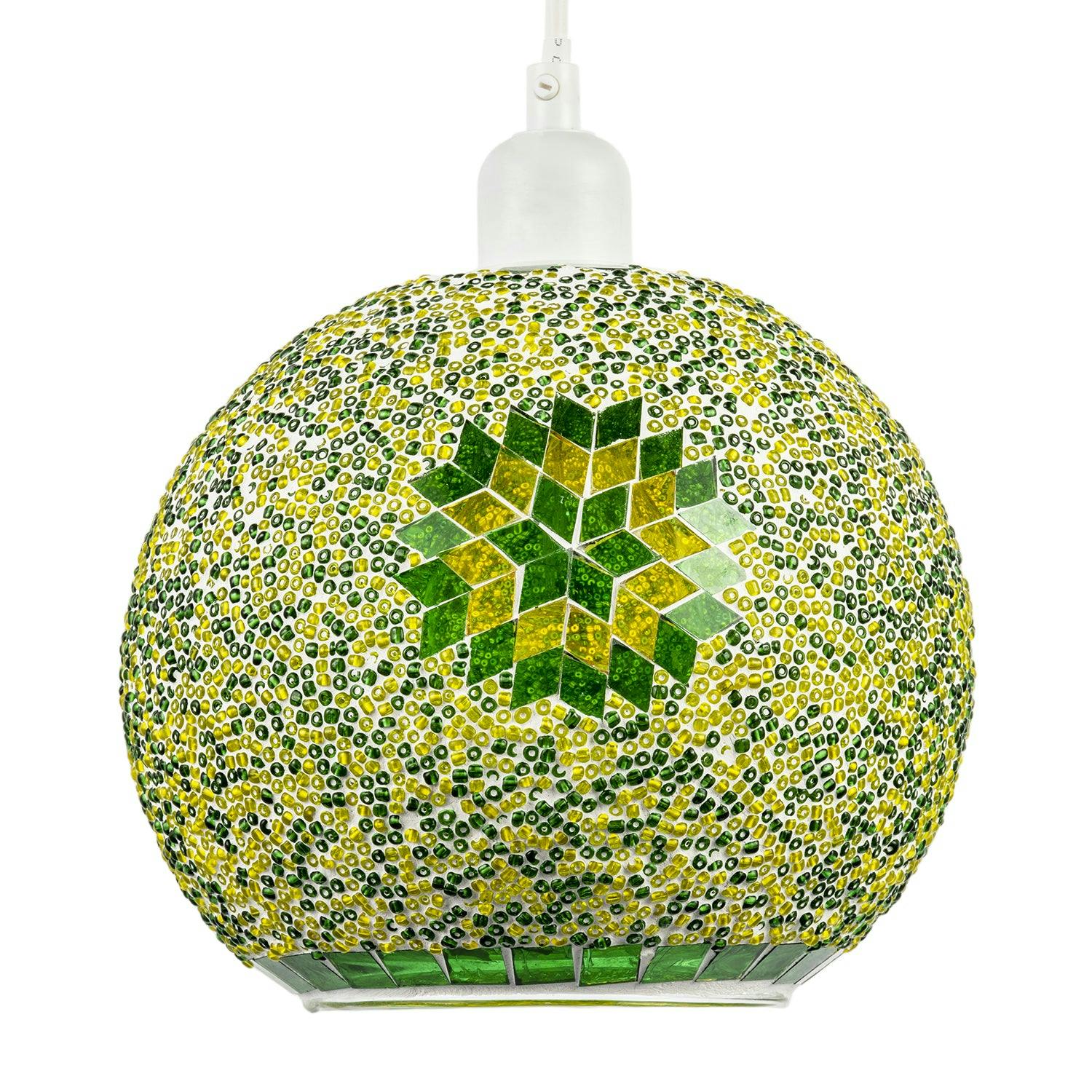 Happy Homewares Green/Yellow/Light And Mosaic Glass Artisanal Pendant Ceiling Shade