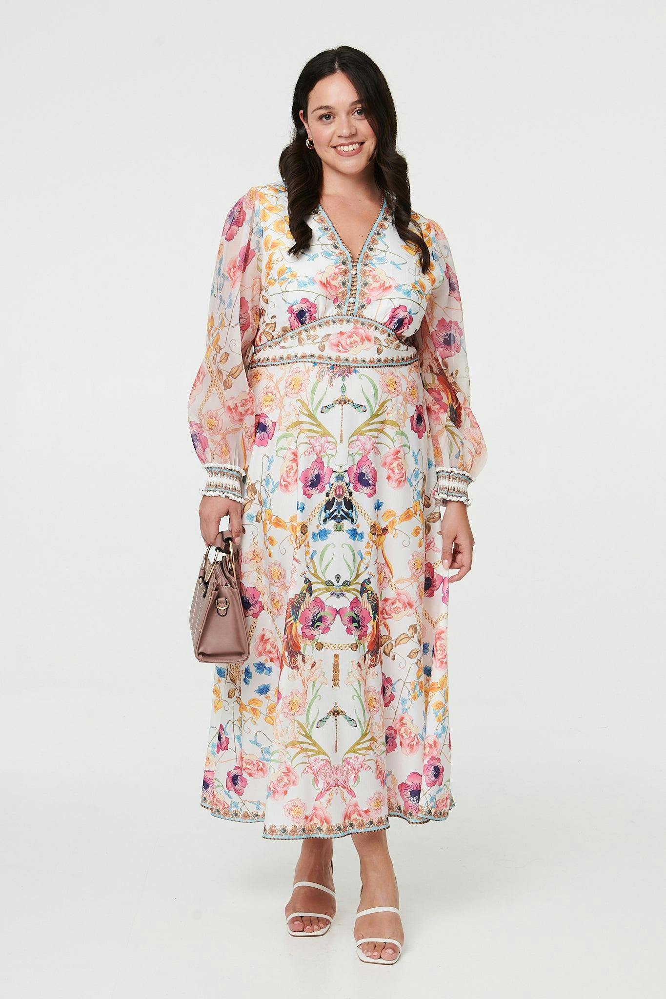 Izabel London Pink Curve Floral Border Print Maxi Dress - 20