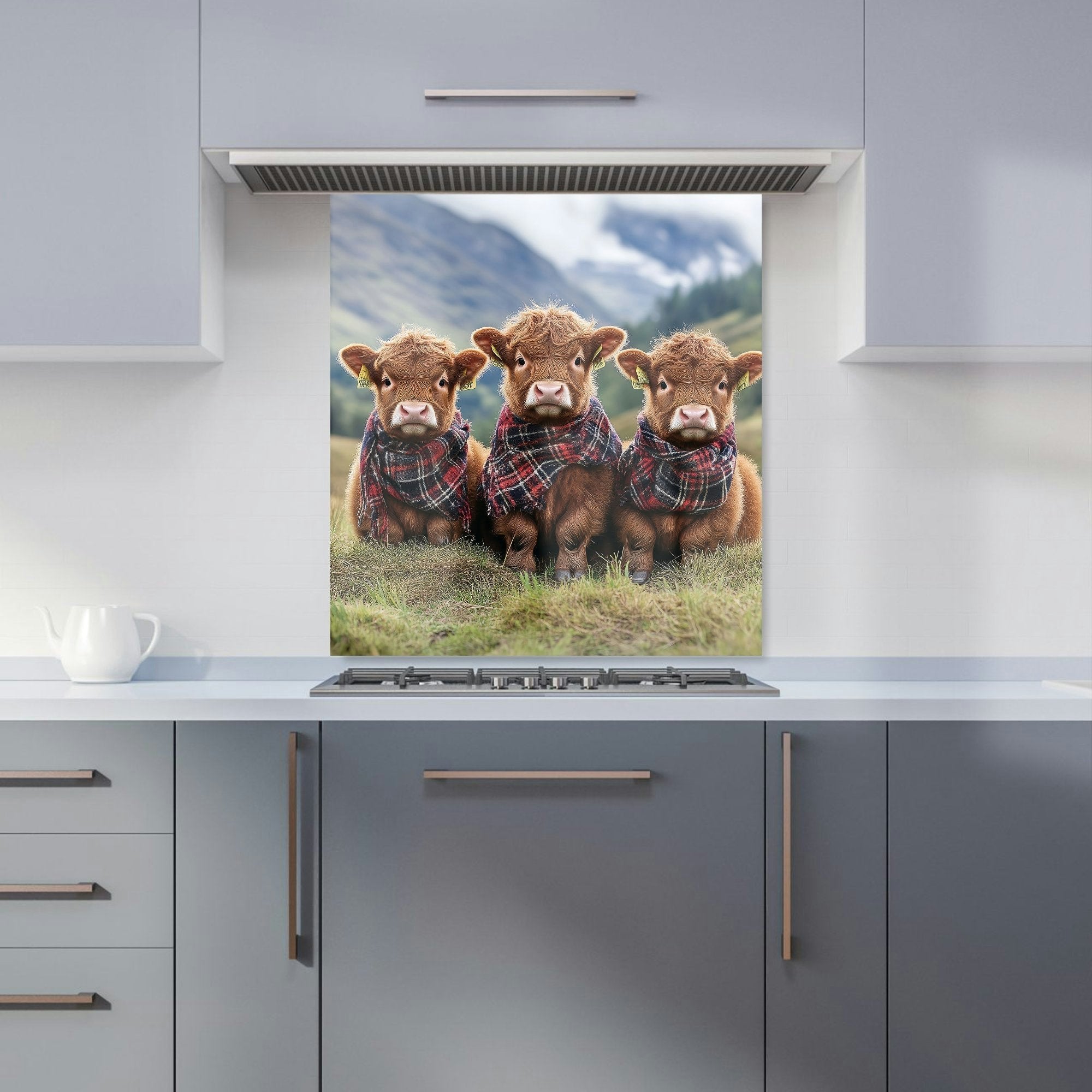 Warren Reed - Designer Trio Of Baby Highland Cows Kitchen Splashback - W700mm X H650mm