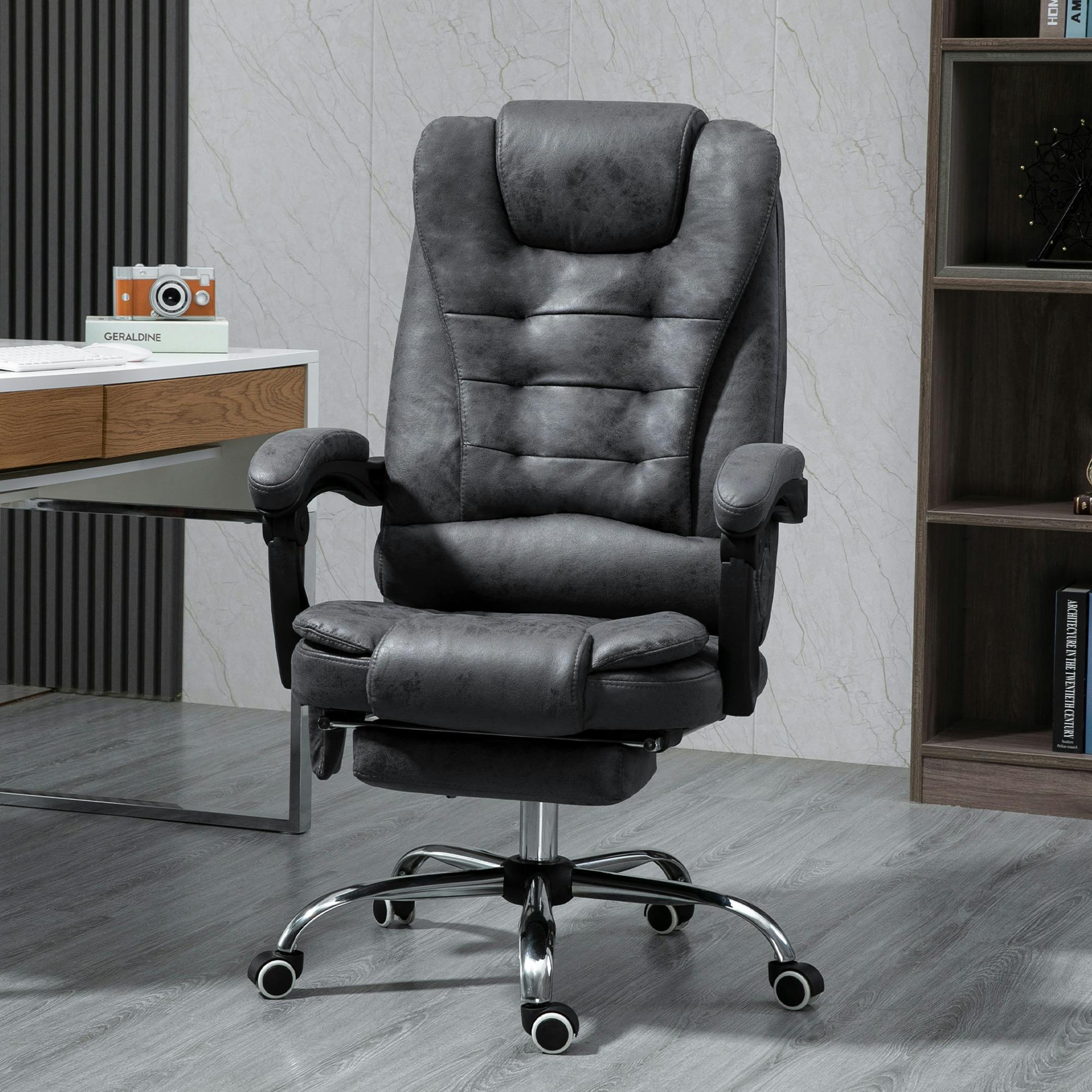 Rackhams Grey/Dark Ergonomic Heated 6 Points Vibration Massage Office Chair, - Microfiber Cloth