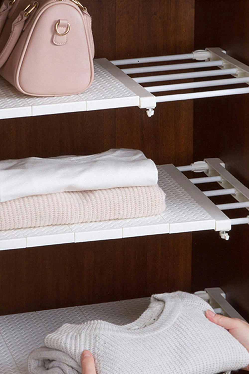 Rackhams White Adjust Closet Cupboard Wardrobe Storage Organizer Shelf Extendable Divider Rack