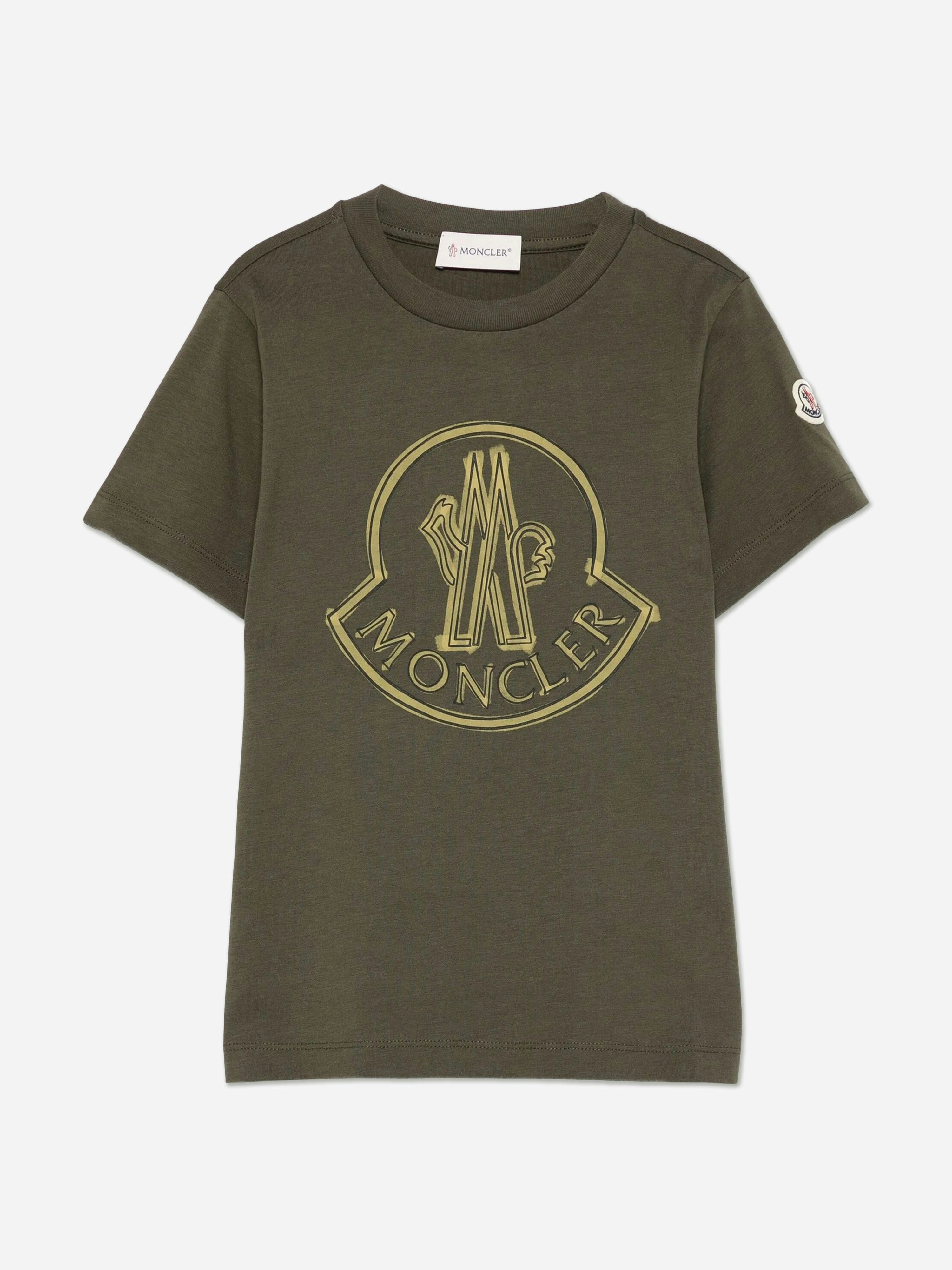 Moncler Enfant Boys Green Logo Print T-Shirt In - 12 Yrs