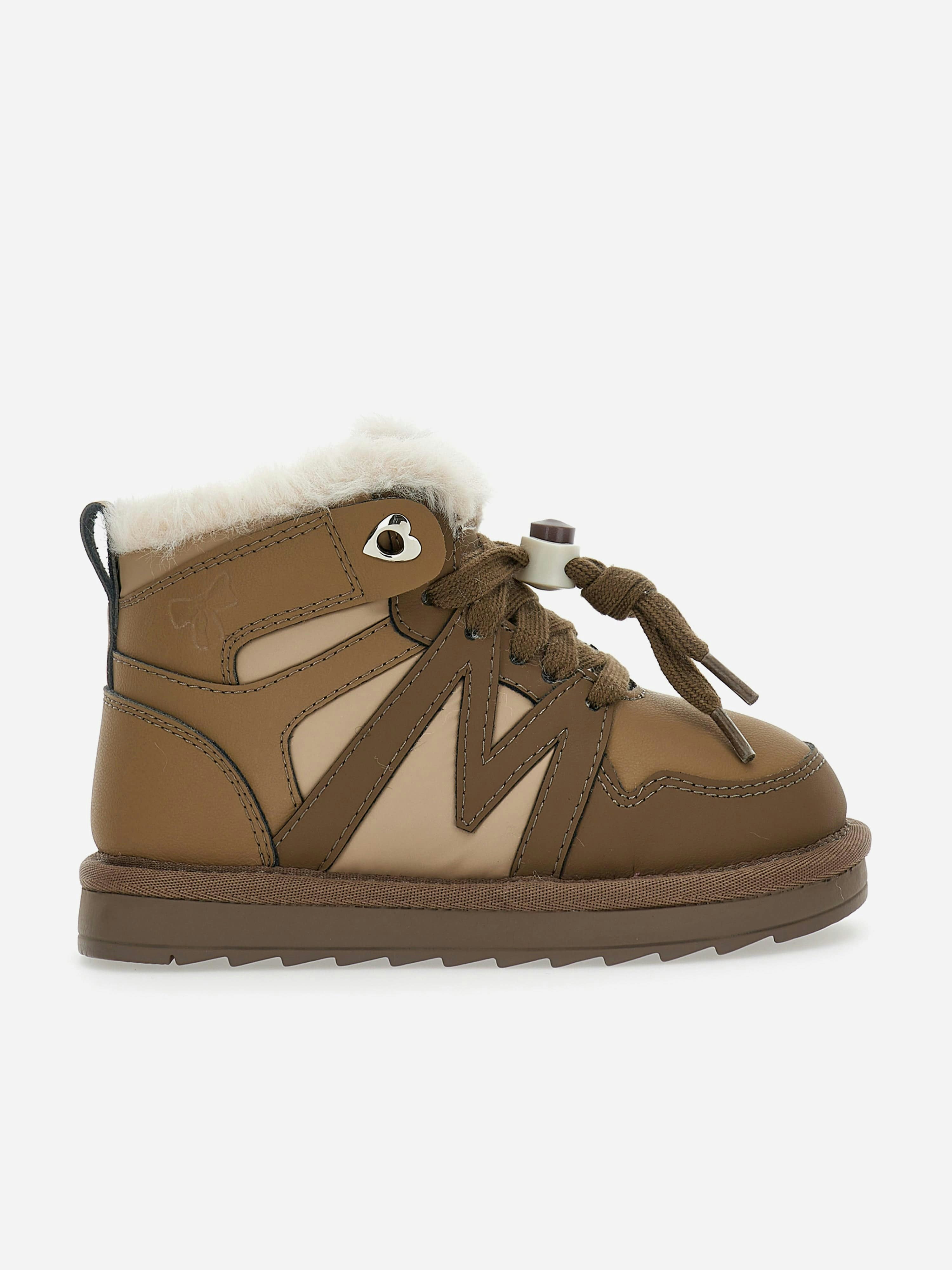 Monnalisa Girls Brown Logo Lace Up Boots In - Eu 32 Uk 13