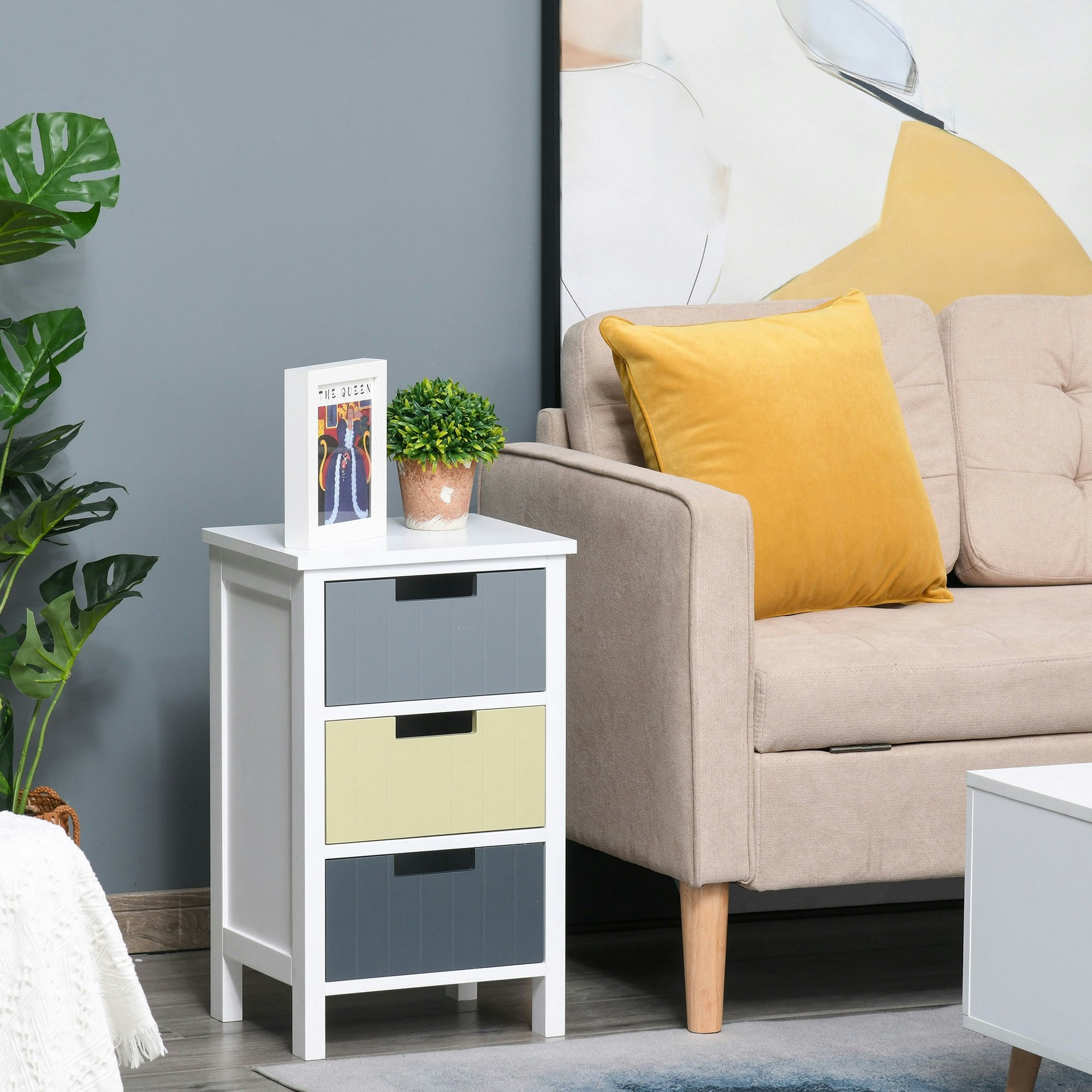 Rackhams 3 Drawer Colourful Storage Cabinet Tower Dresser Chest Organiser Home - Multi-Colored - 3