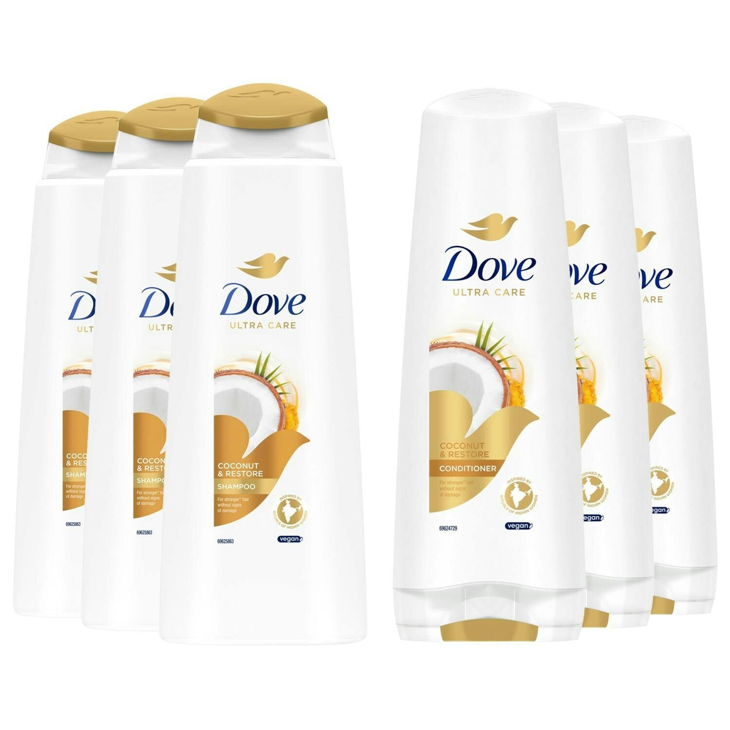 Dove Ultra Care Shampoo & Conditioner - Coconut Restore, Bio Restore 3 Pack