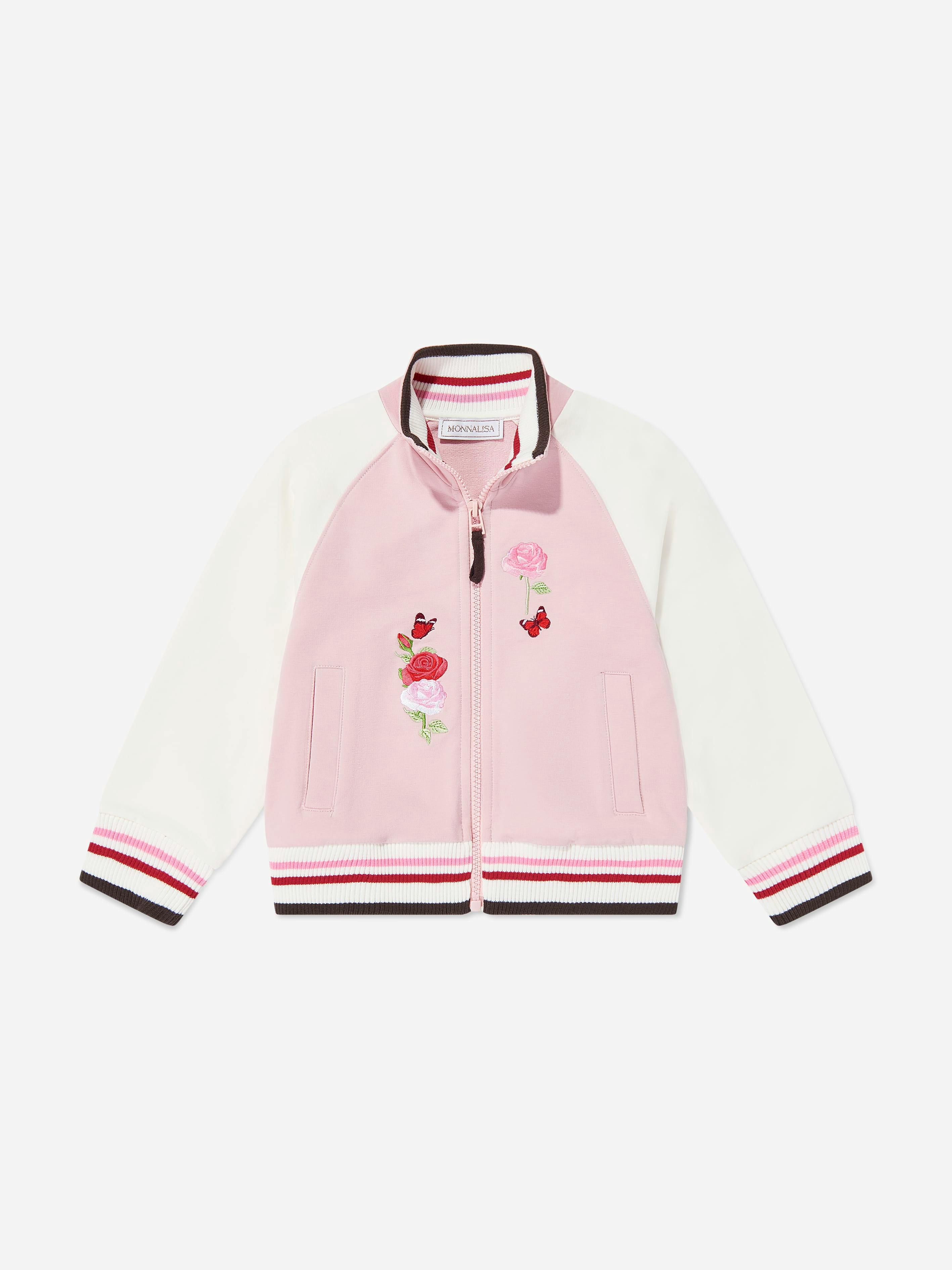Monnalisa Girls Pink Rose Zip Up Top In - 2 Yrs