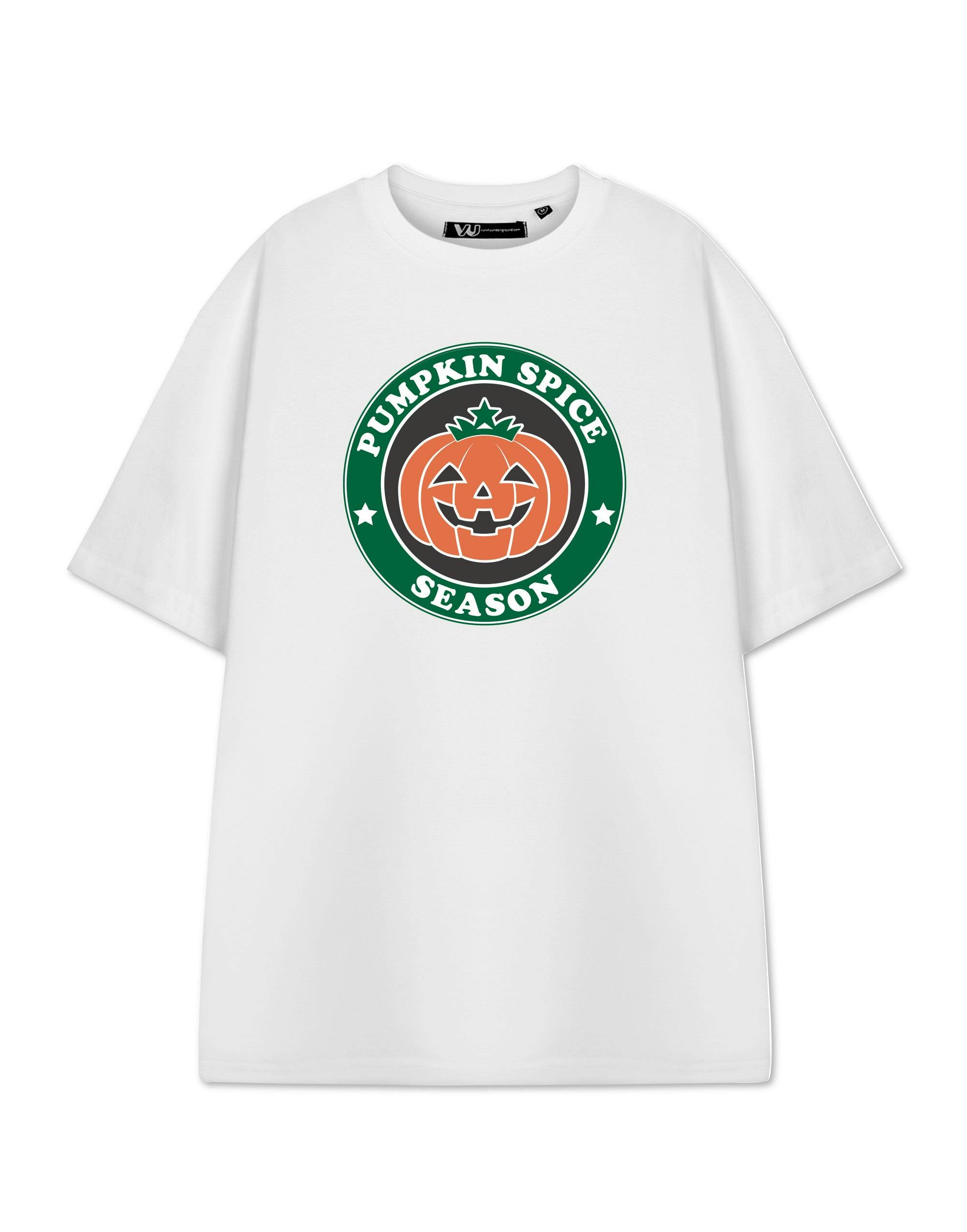 Vanilla Underground Women's White Show Me The Merch Pumpkin Spice Season Short Sleeved T-Shirt - Small