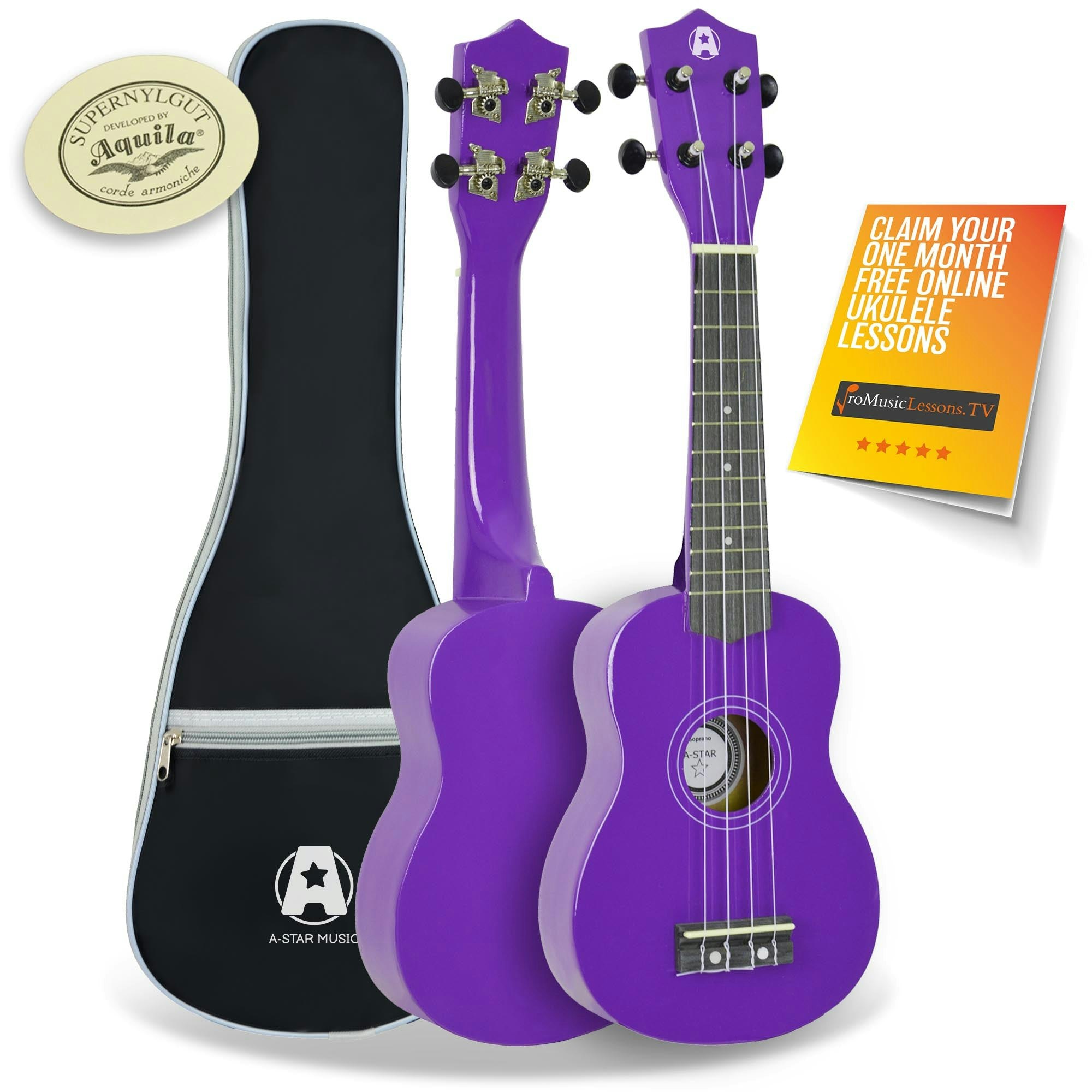 A-Star Purple Soprano Ukulele With Aquila Strings And Bag