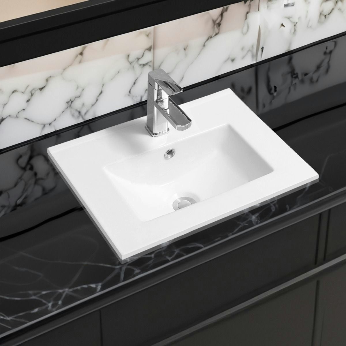 Limoge White 4003 Ceramic 51Cm Thin-Edge Inset Basin With Deep Scoop - Ceramic - 51Cm