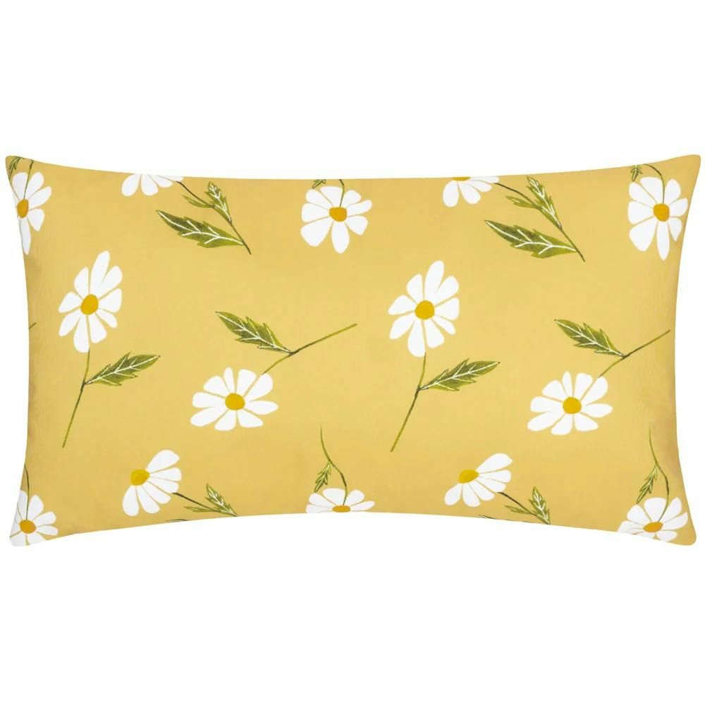 Rackhams Yellow Reversible Daisies Floral Outdoor Cushion Cover - 50Cm X 30Cm - 100% Polyester