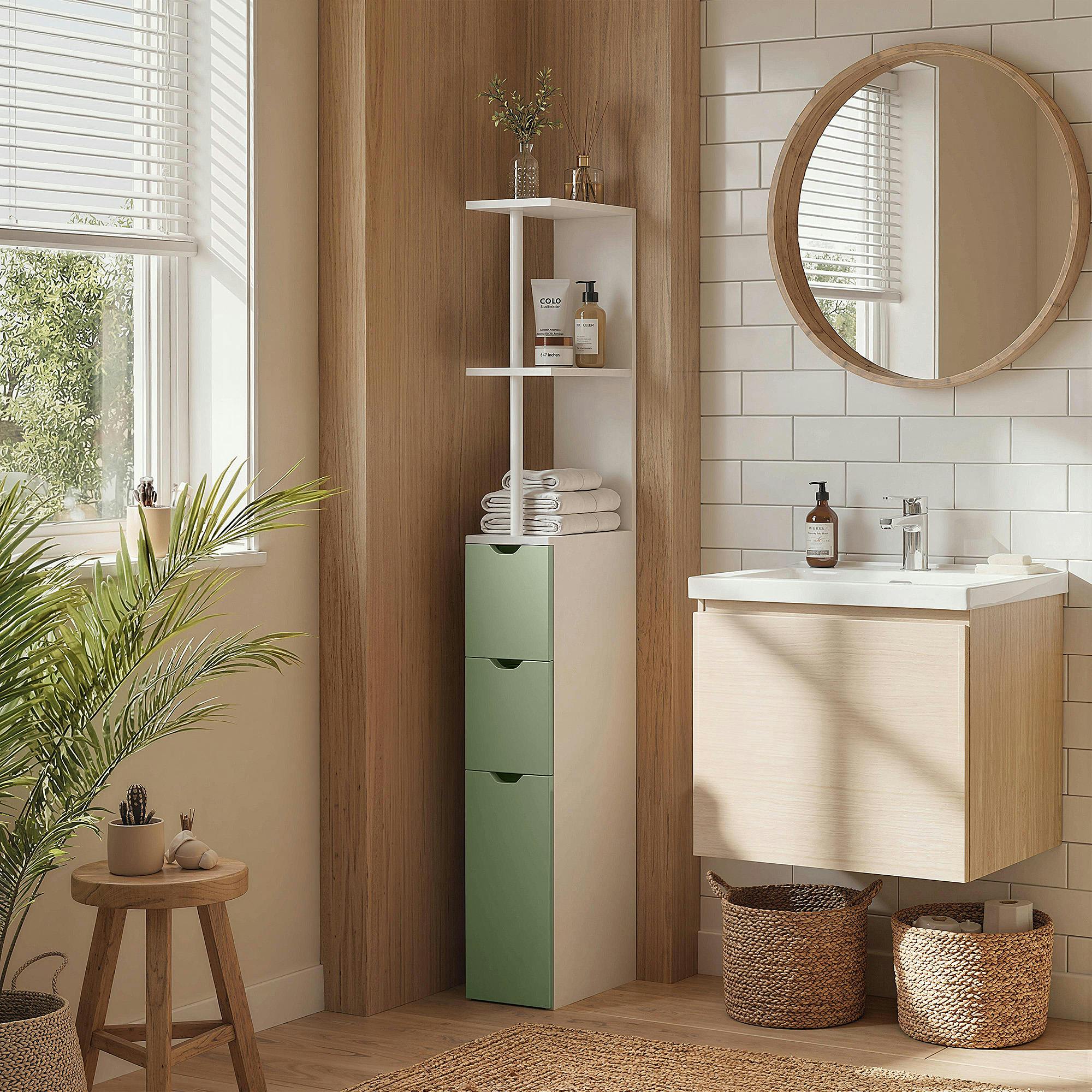 Rackhams Light/Green Freestanding Bathroom Storage Cabinet With 2-Tier Shelf,