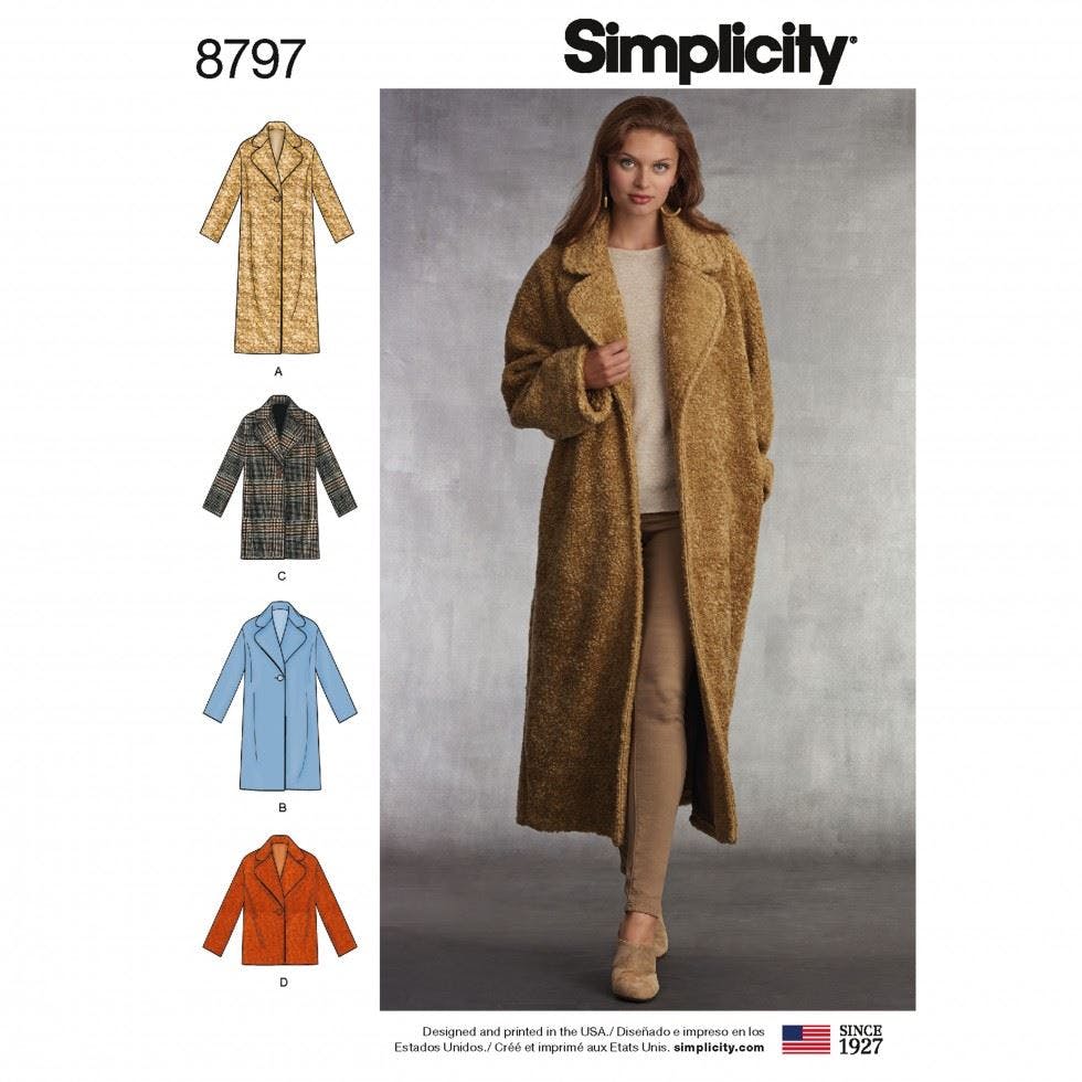 Simplicity Women's Sewing Pattern 8797, Coats For A (Xs-S-M-L-Xl) - Intermediate - A (Xs-S-M-L-Xl)
