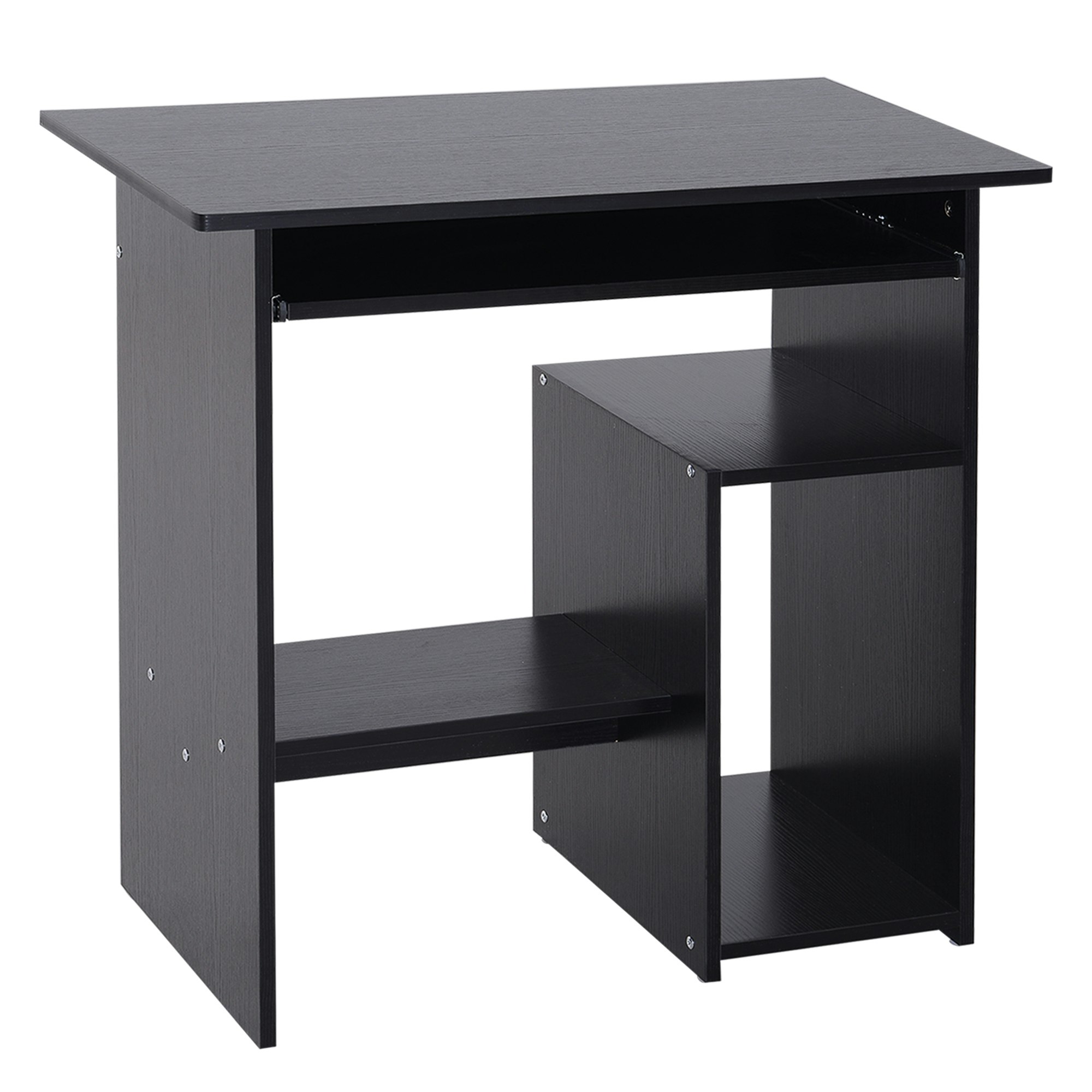 Homcom Black Compact Computer Table Wooden Desk Keyboard Tray Storage - Small