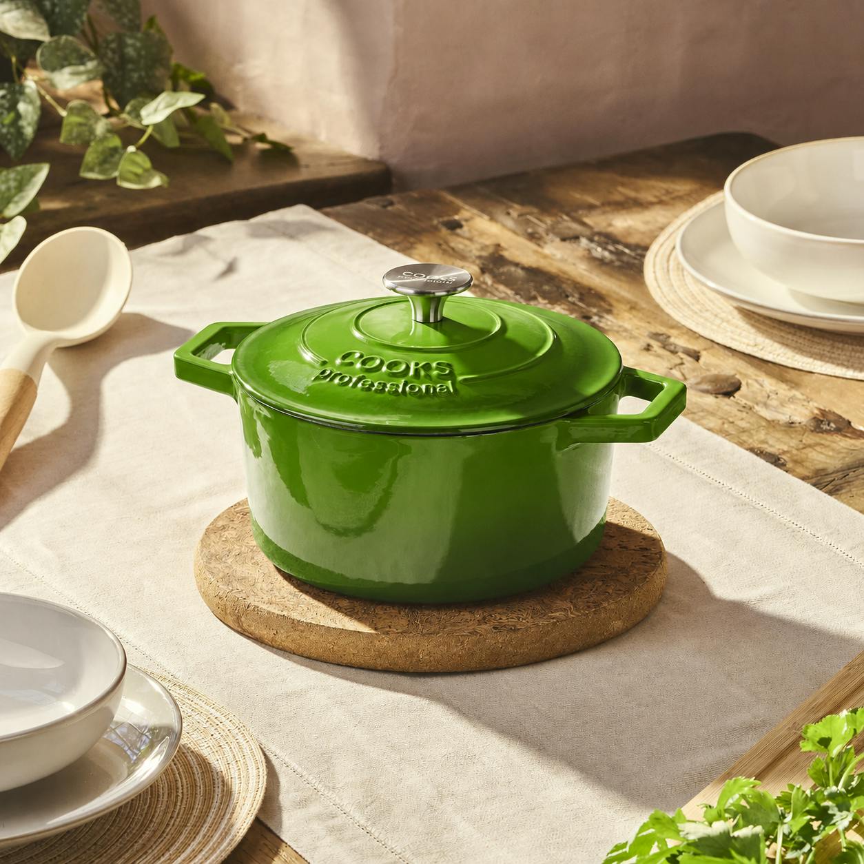 Cooks Professional Green 20Cm Cast Iron Casserole | Graduated