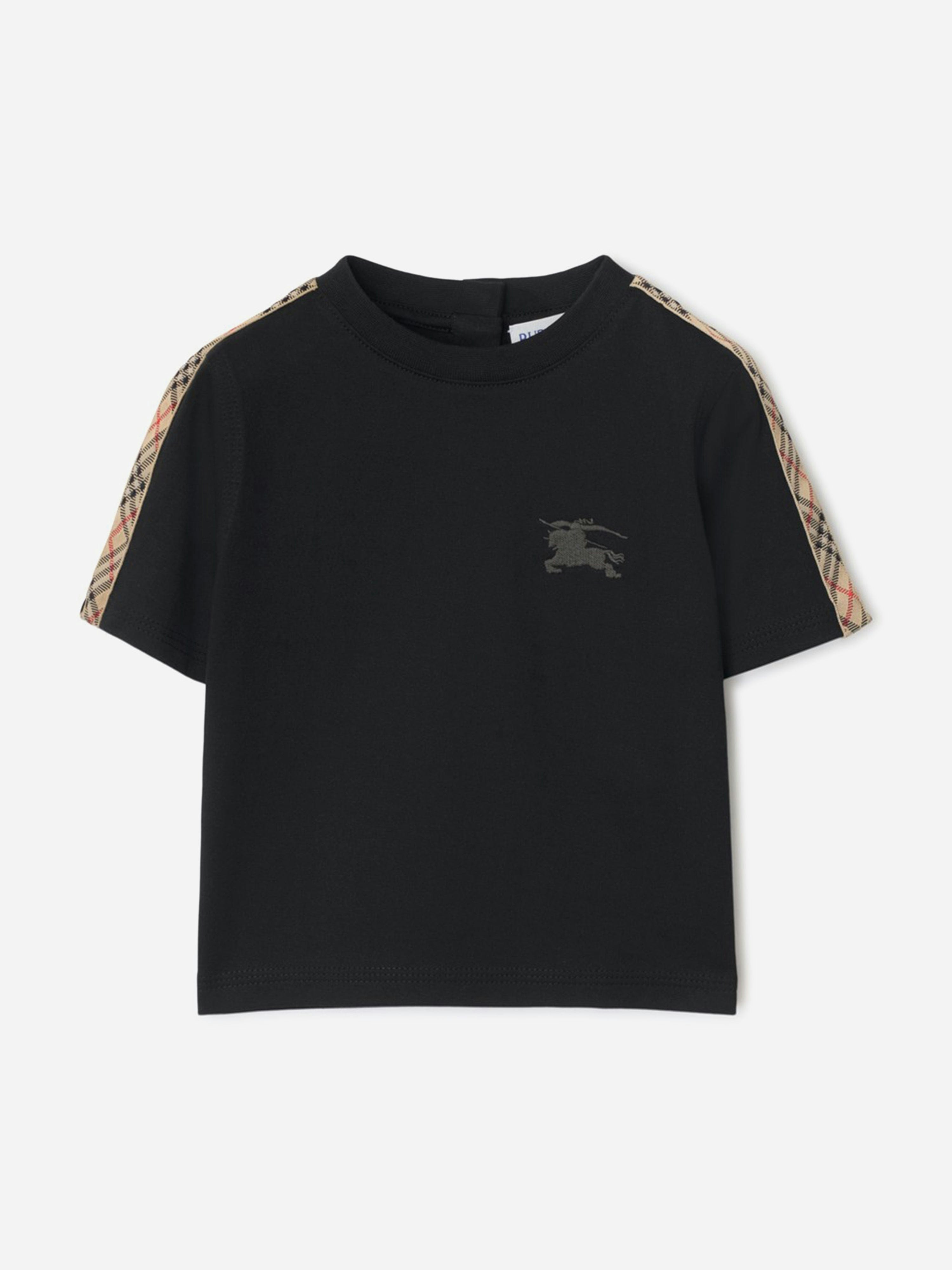 Burberry Kids Boys Black Burberry Baby Cedar Check Tape T-Shirt In - 6 Mths
