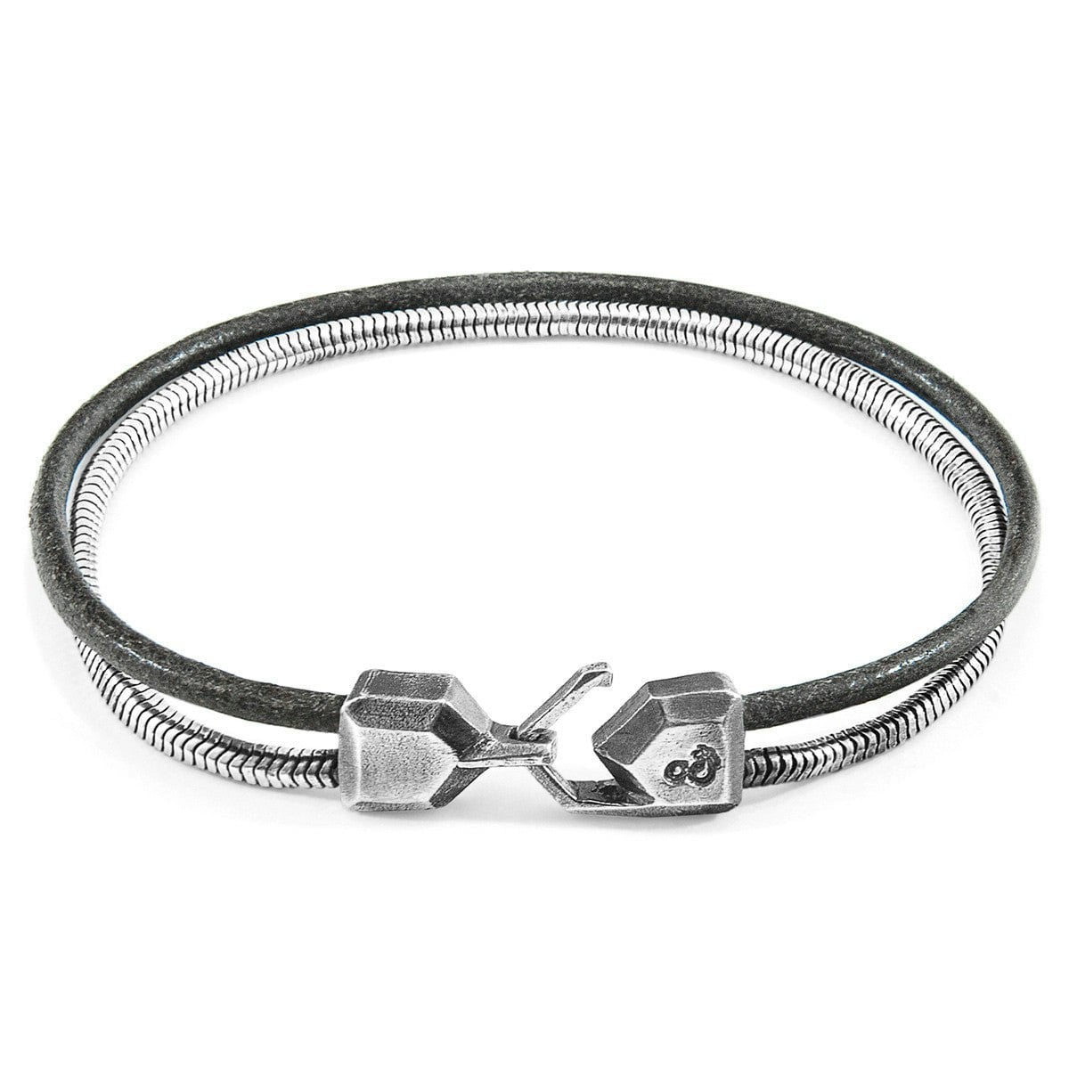 Anchor & Crew Grey/Silver Shadow Gallant Mast And Round Leather Bracelet - L - 23Cm