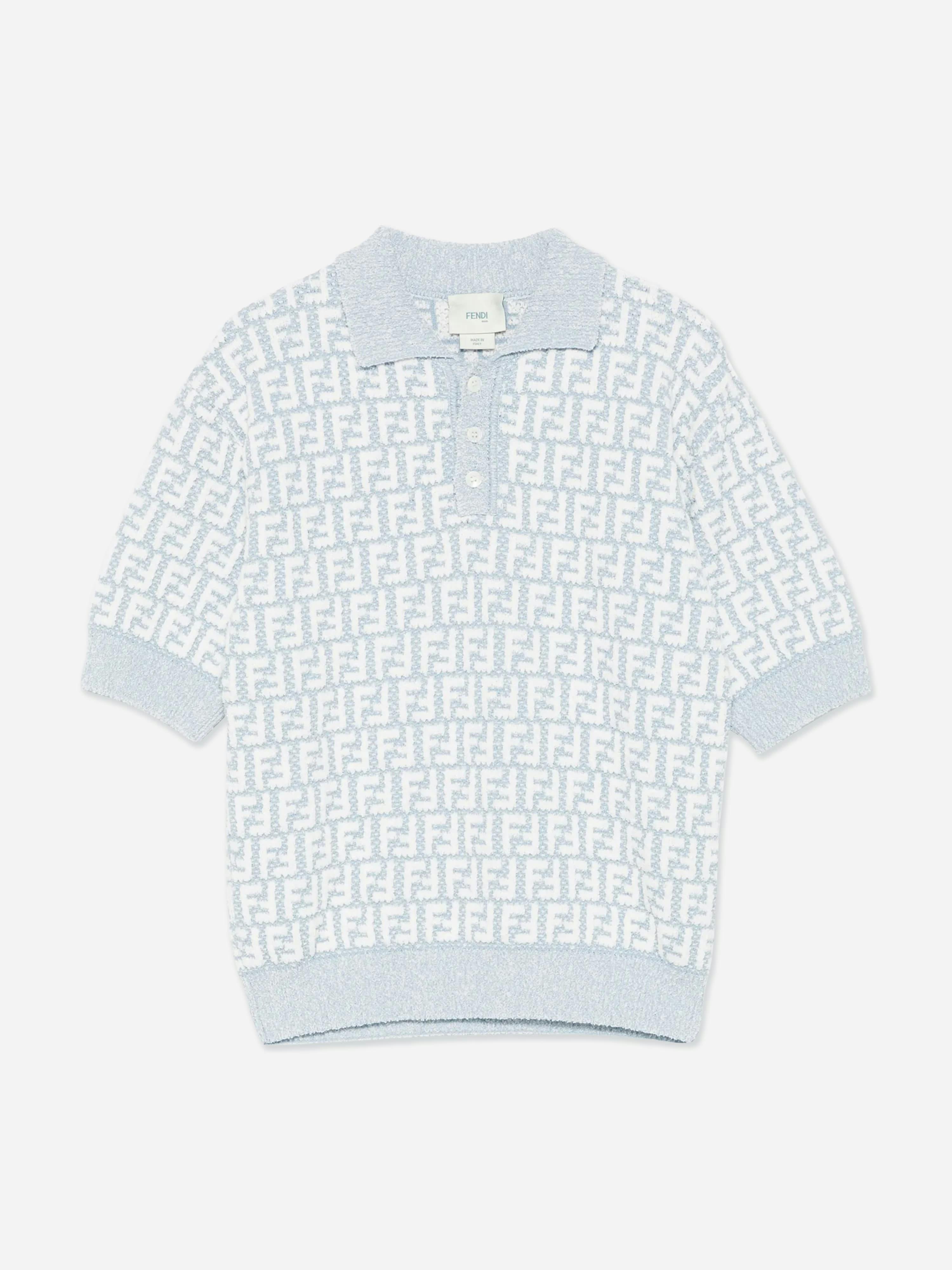 Fendi Kids Boys Blue Fendi Ff Logo Polo Shirt In - 8 Yrs