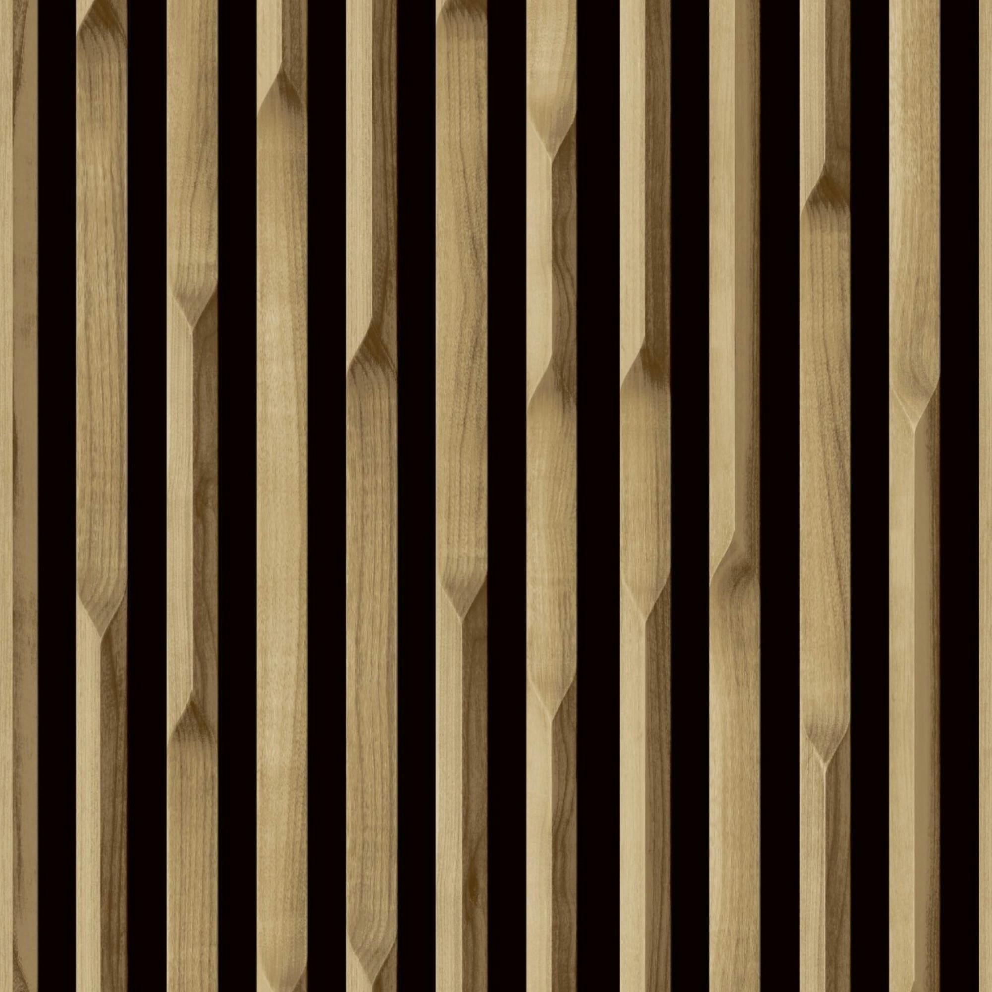 Grandeco Lamella Wood Slat Panel 3D Photorealistic Effect Textured Wallpaper, Oak Wood