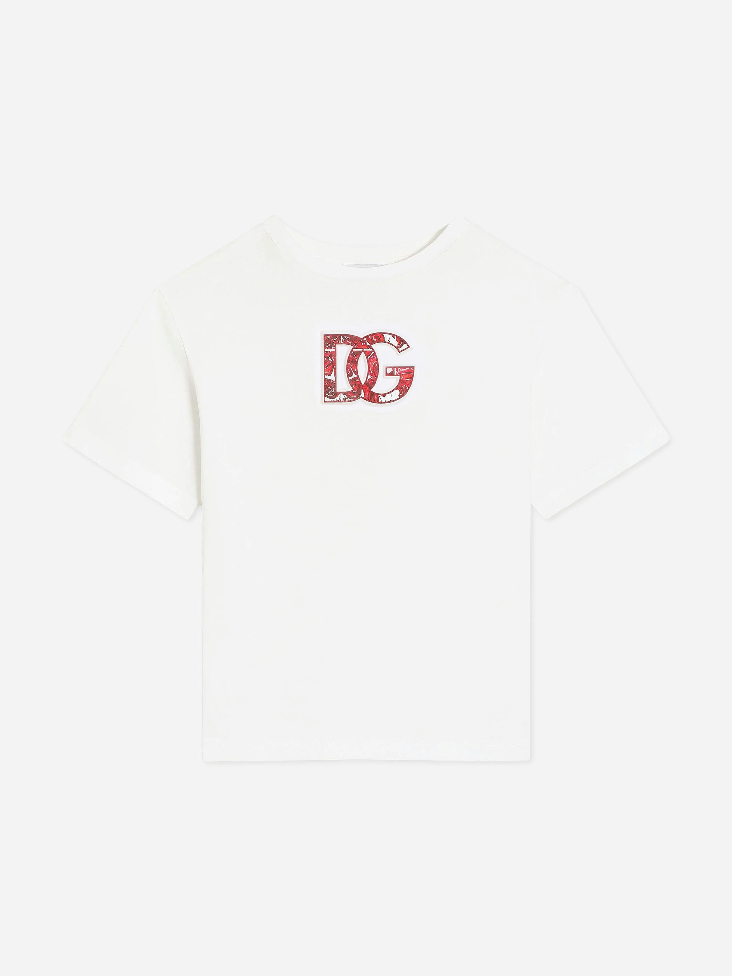 Dolce & Gabbana Kids Boys White Dolce & Gabbana Embossed Majolica Logo T-Shirt In - 6 Yrs