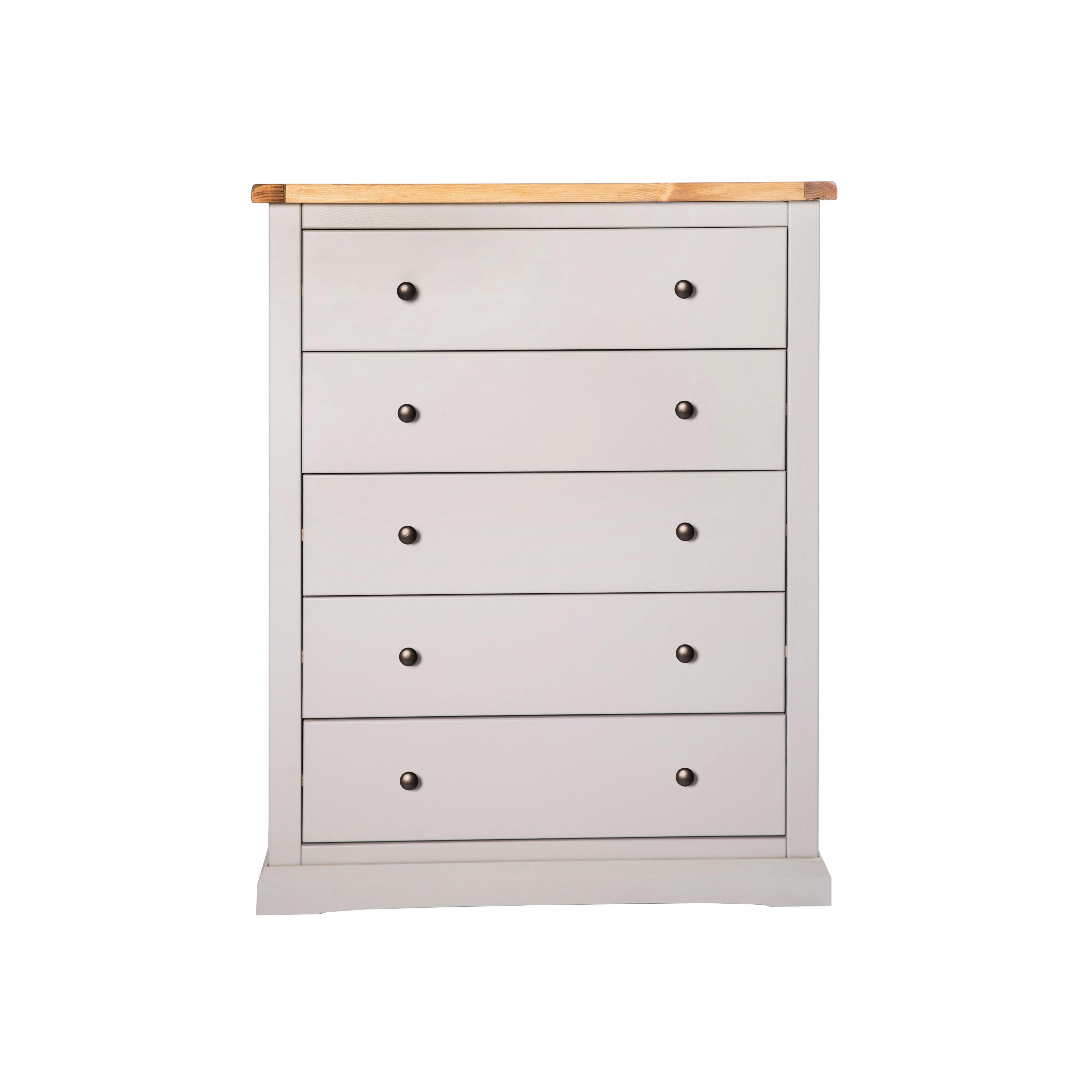 Rackhams Light/Grey Loreo 5 Drawer Chest Of Drawers Brass Knob