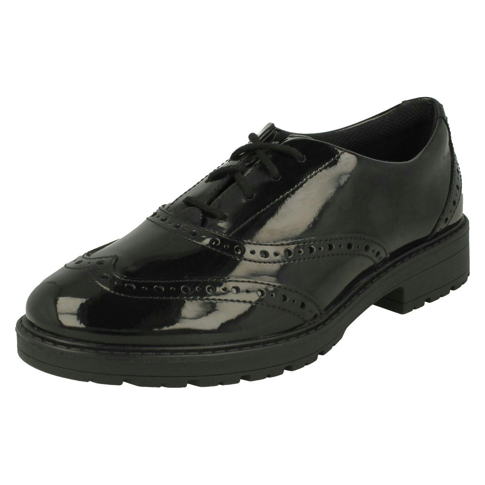 Clarks Girls Black Lace Up Brogue Detailed School Shoes Loxham Brogue Y - Patent - Uk 4.5 Child - F