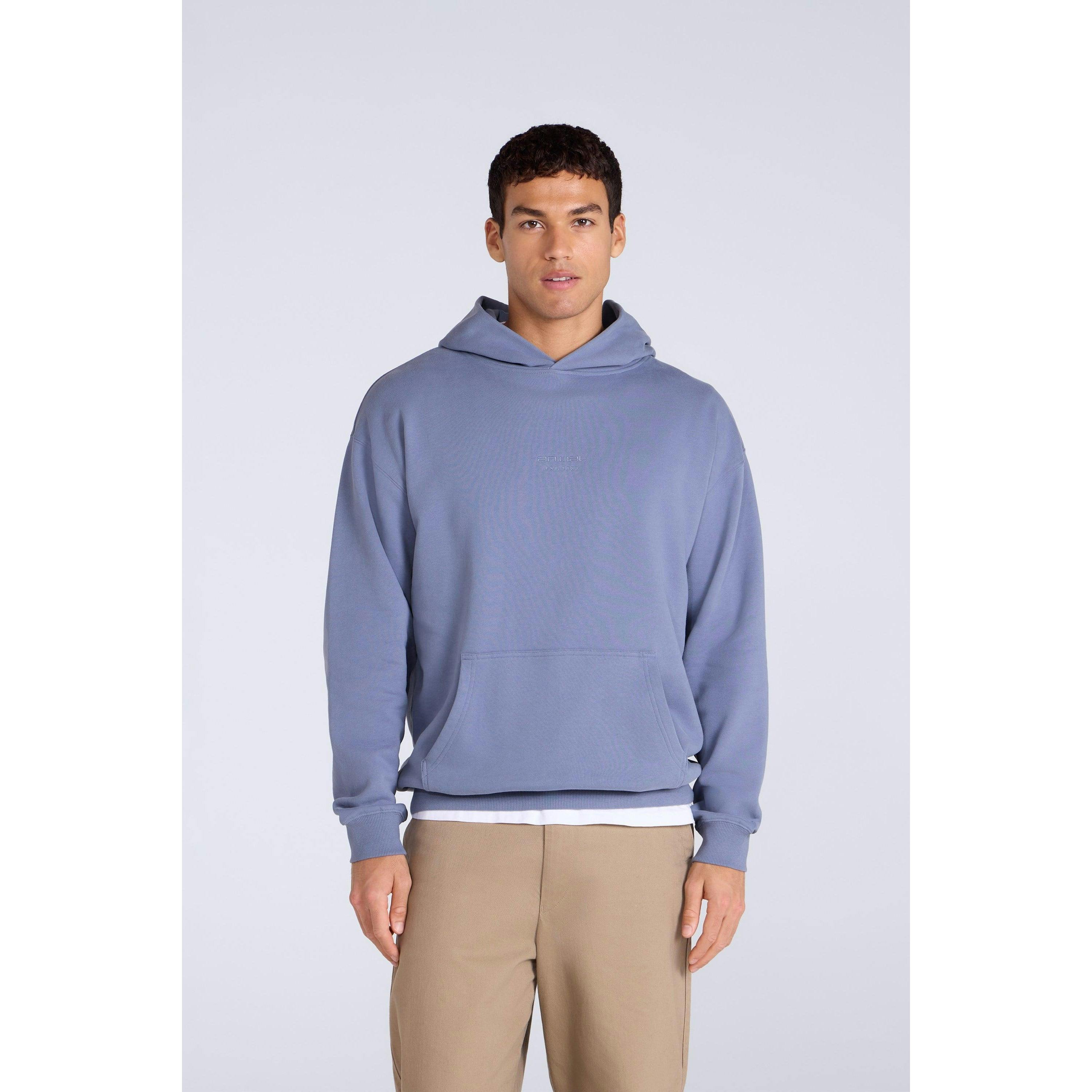 Animal Men's Blue Icon Organic Drop Shoulder Hoodie - Xs - 100% Mixed