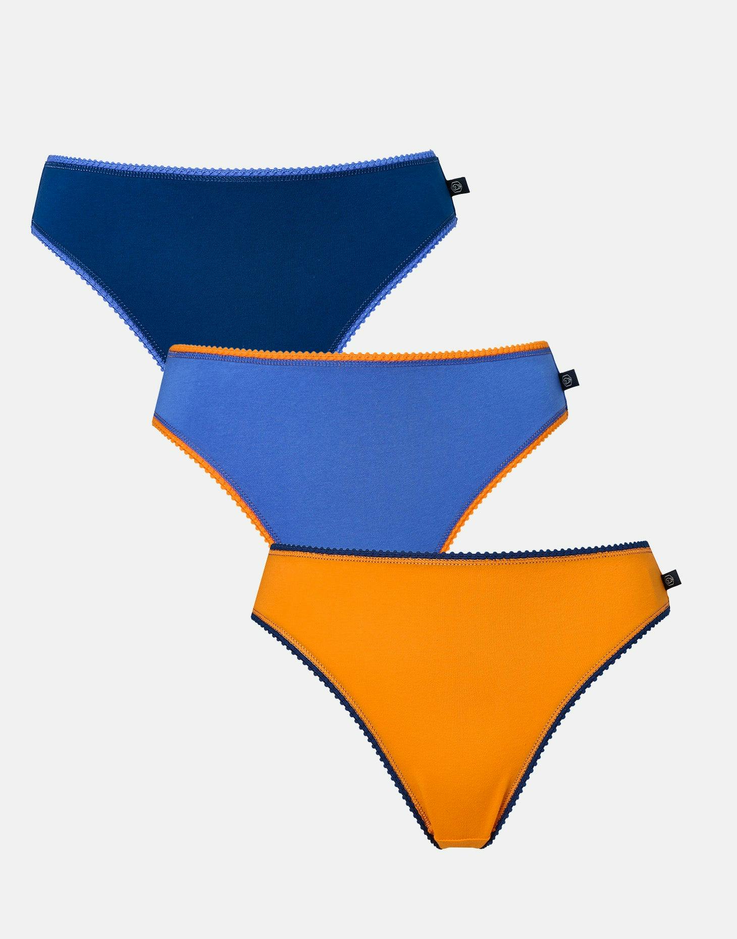 British Boxers Women's Blue Three-Pack Cotton High Leg Knickers – Citron - 3X-Large