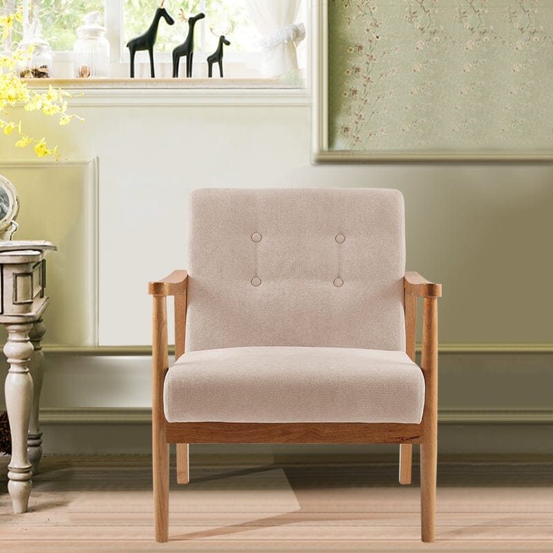 Rackhams Beige Wooden Armchair Upholstered Occasional Chair - 74Cm W X 70Cm L X 81Cm H