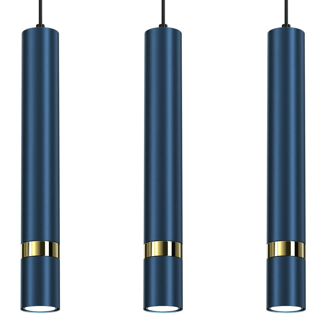 Milagro Blue/Gold Joker Contemporary Pendant Lamp 3Xgu10 Hand Made Cylindrical Style Lights Finished In Navy With Striking Detail