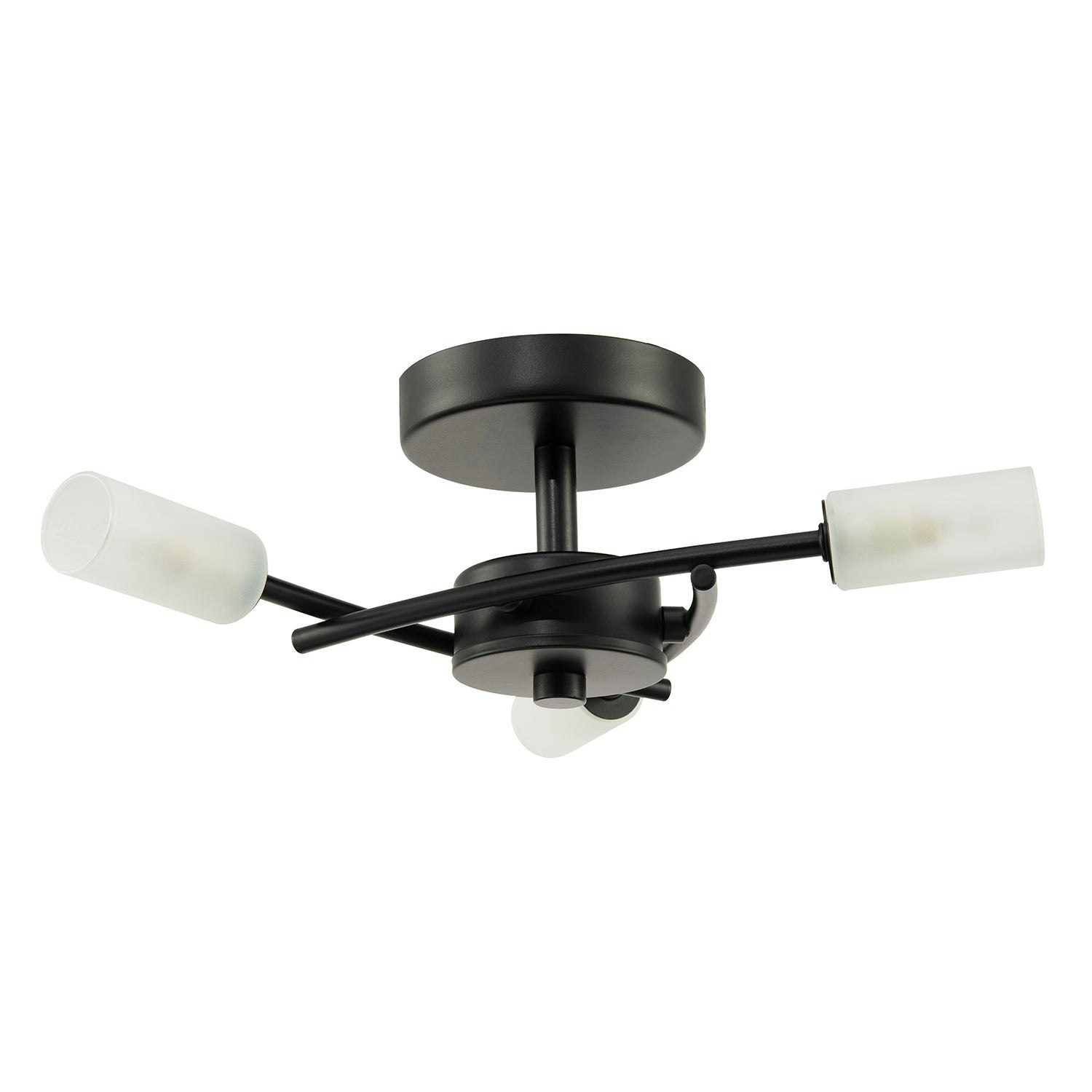 Rackhams Black/Light Contemporary Designer 3-Arm Matte Ceiling With Tubular Shades 12Cm
