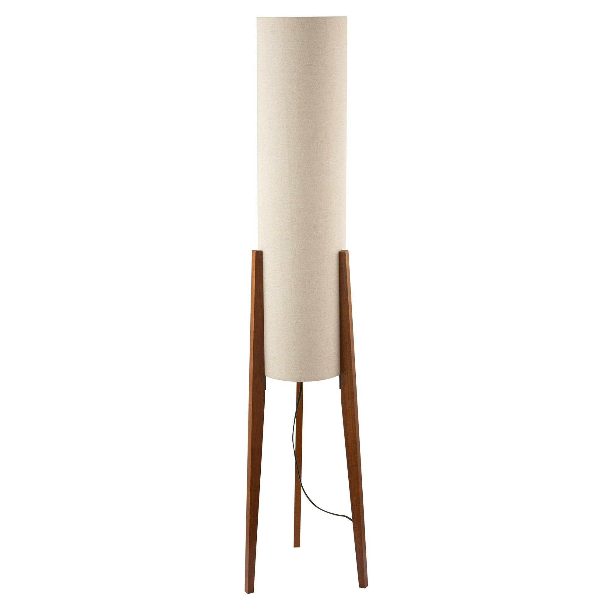 Rackhams Dark/Black/Light Designer Floor Lamp With Natural Linen Shade And Wooden Tripod Legs