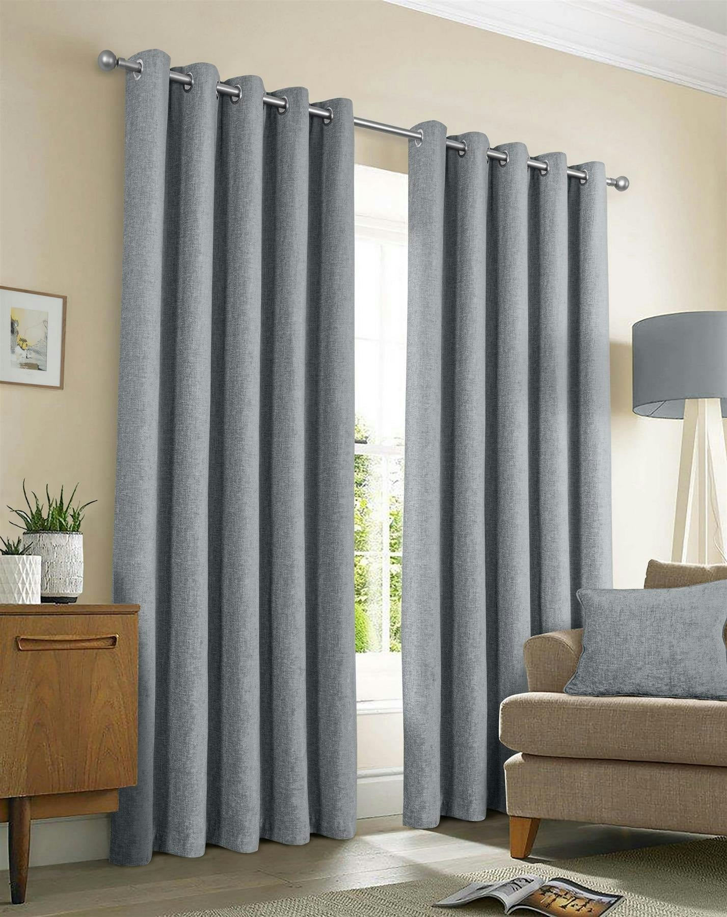 Sundour Grey Amberley Chenille Eyelet Curtains - 66 X 54"
