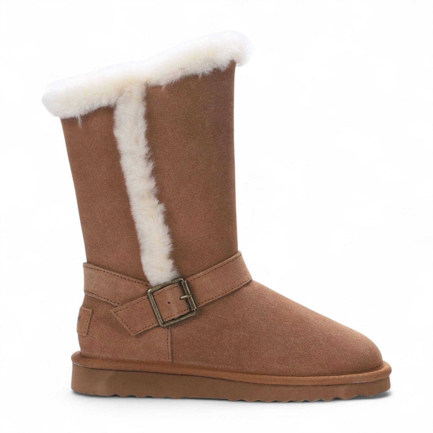 Infinity Leather Women's Genuine Sheepskin Suede Calf Winter Warm Boots - Redwood - Tan - Uk 9 | Eu 42 | Us 11