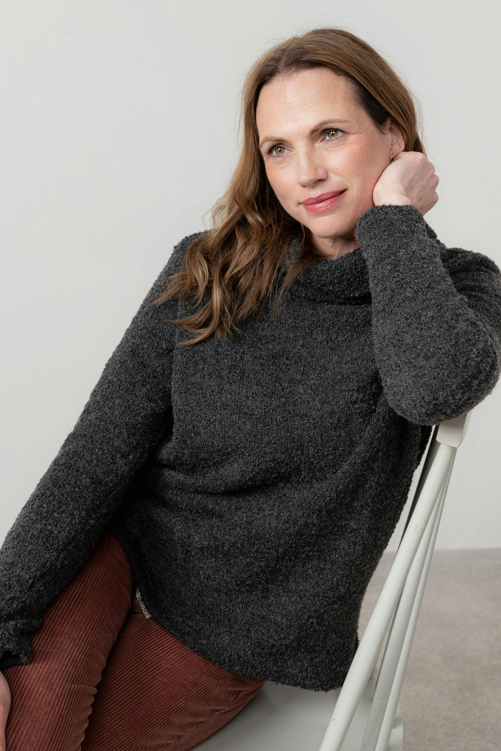 Lily & Me Cosy Day Boucle Knit Cowl Neck Jumper Charcoal - 10 - Charcoal