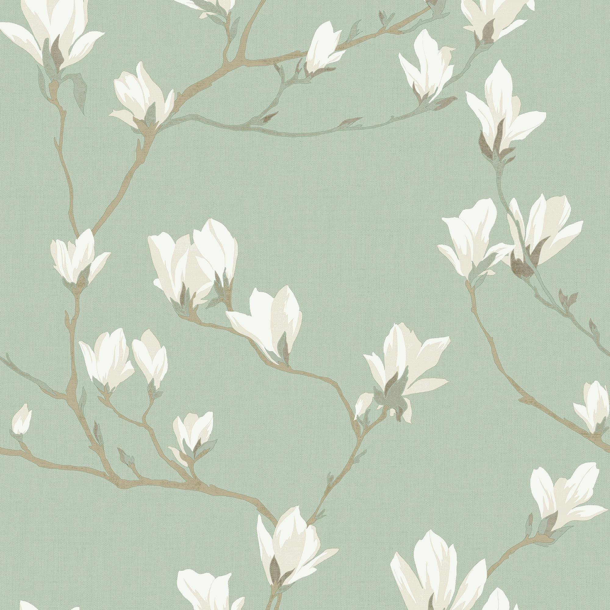 Laura Ashley Light Magnolia Grove Wallpaper - Pale Eau De Nil - 10M