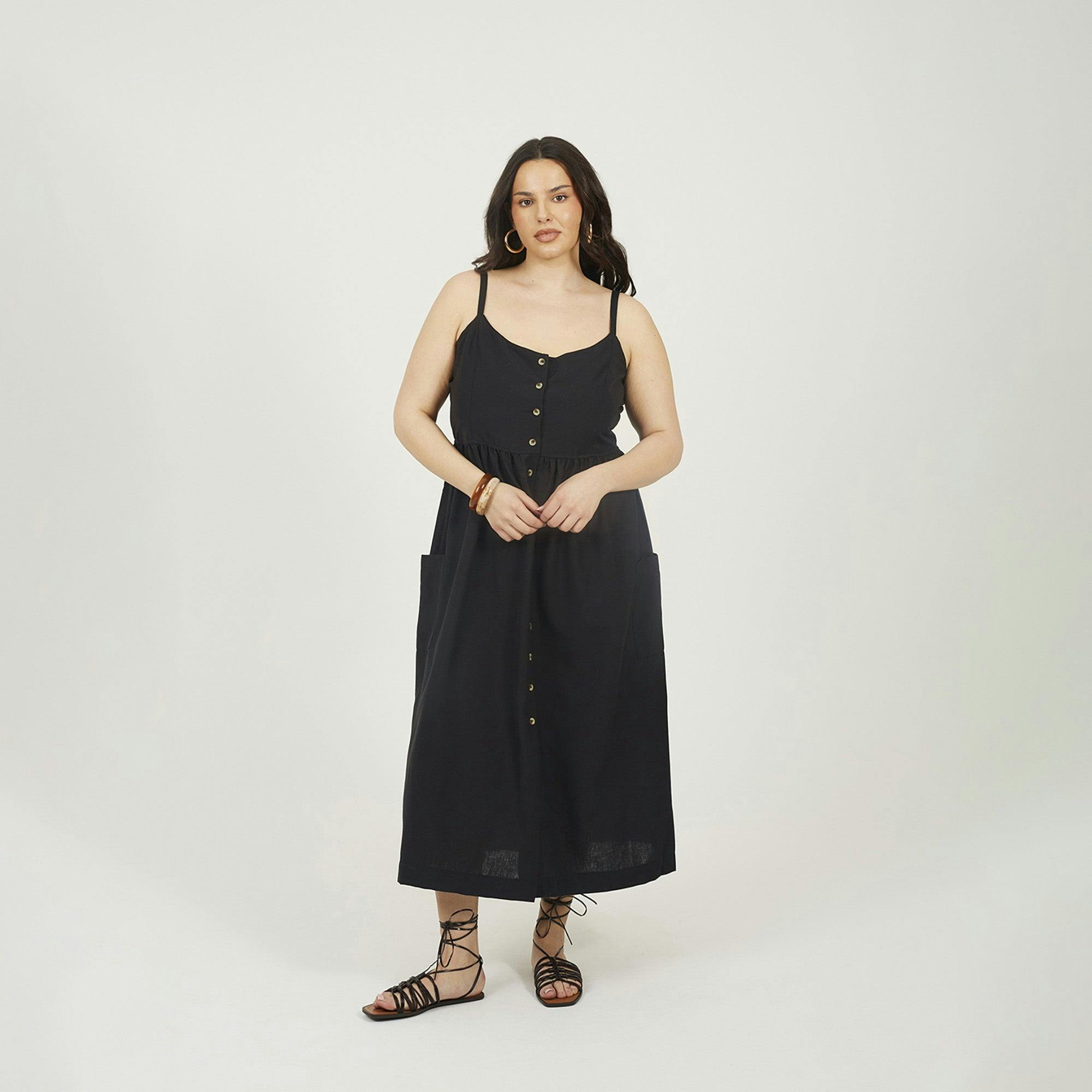 Brave Soul Black Plus Button Down Trappy Midi Dress - 22
