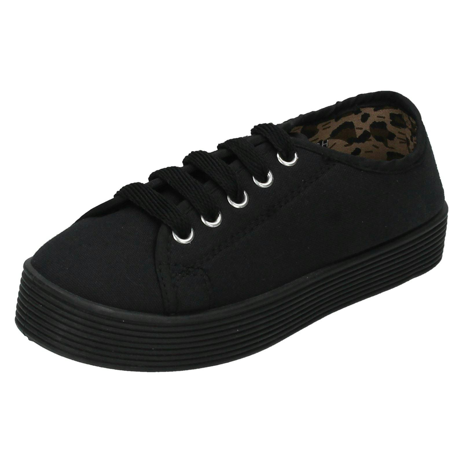 Spot On Girls Black Chunky Sole Casual Pumps - Uk 10 Child