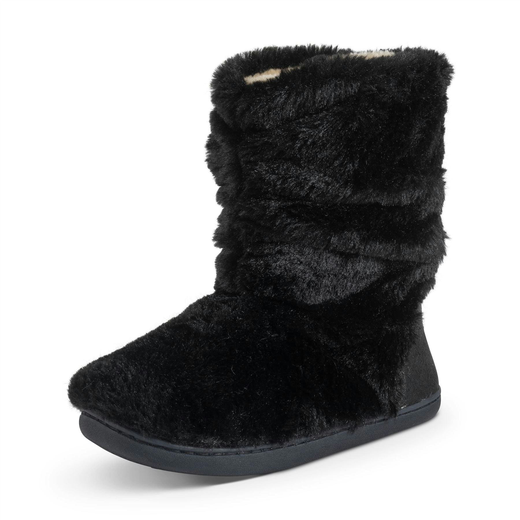 Viva Women's Black Polar Fluffy Slipper Boots Memory Foam Anti-Slip Rubber Sole - 5