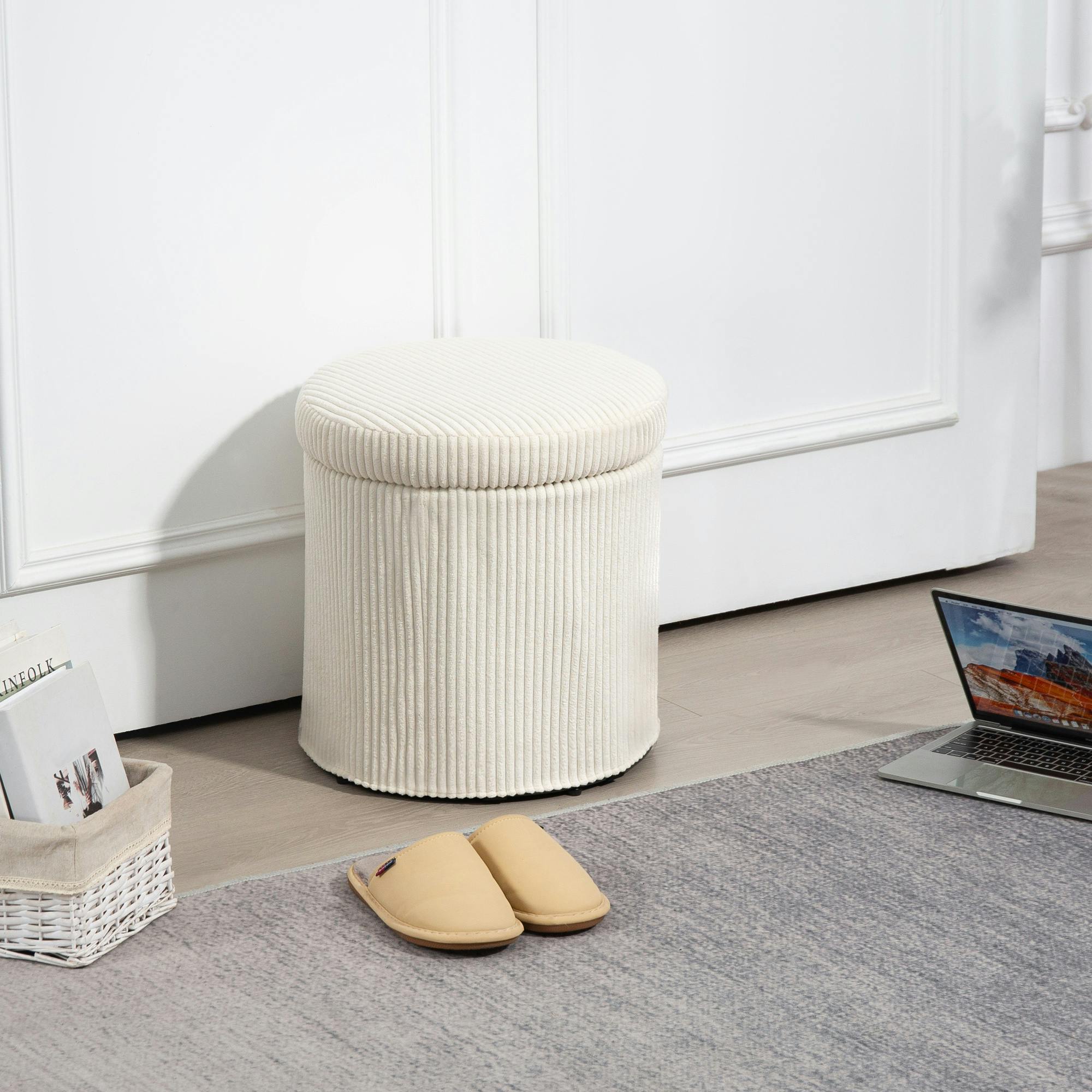 Rackhams Round Storage Ottoman With Lid, Vanity Stool With Storage - Storage Ottoman