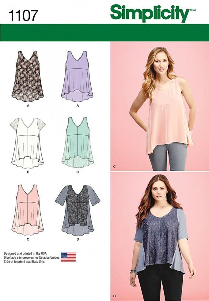 Simplicity Women's Sewing Pattern 1107, Tops For A (Xxs-Xs-S-M-L-Xl-Xxl) - Intermediate - A (Xxs-Xs-S-M-L-Xl-Xxl)