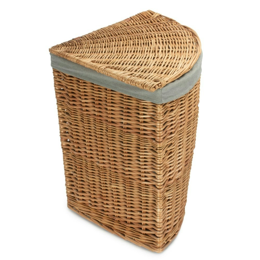 Rackhams Light/Grey Large Steamed Wicker Corner Linen Basket With Sage Lining