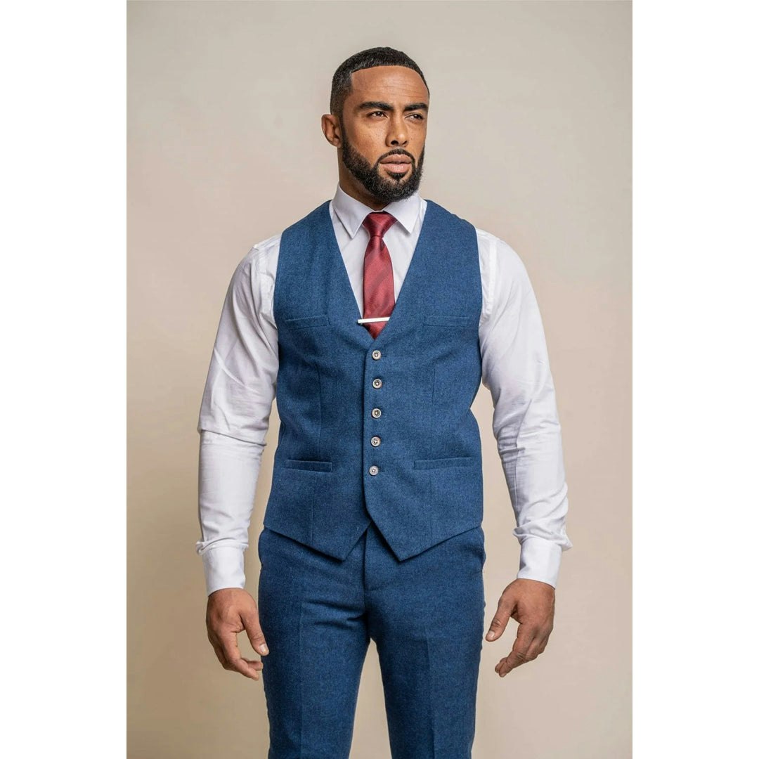 House Of Cavani Men's Blue Orson - Tweed Waistcoat - 48