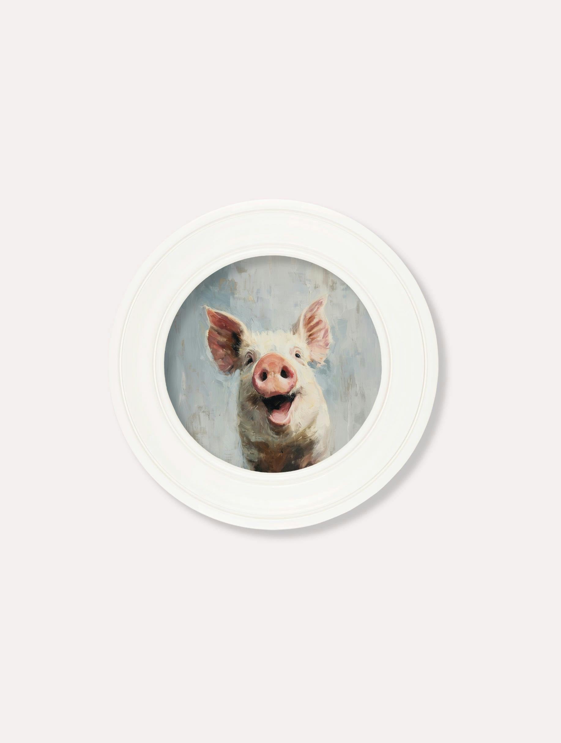 Rackhams White The Giggly Pig - Oxford Strong Round Frame - The Giggly Pig - 44 X 44 Cm