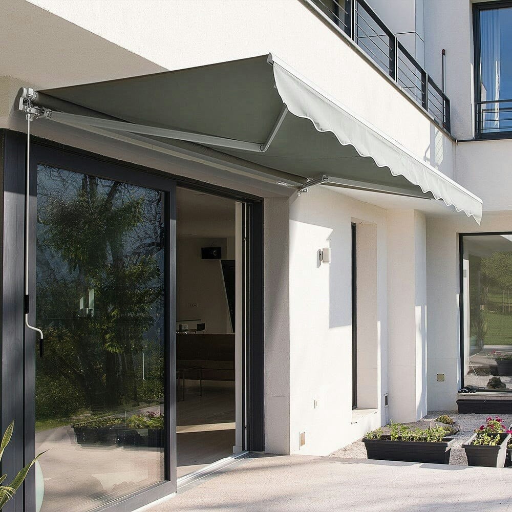 Rackhams Grey 6Ft/ 8Ft/ 9Ft/ 11Ft/ 13Ft Outdoor Retractable Patio Manual Shelter Awning Canopy For Window And Door - 11Ft