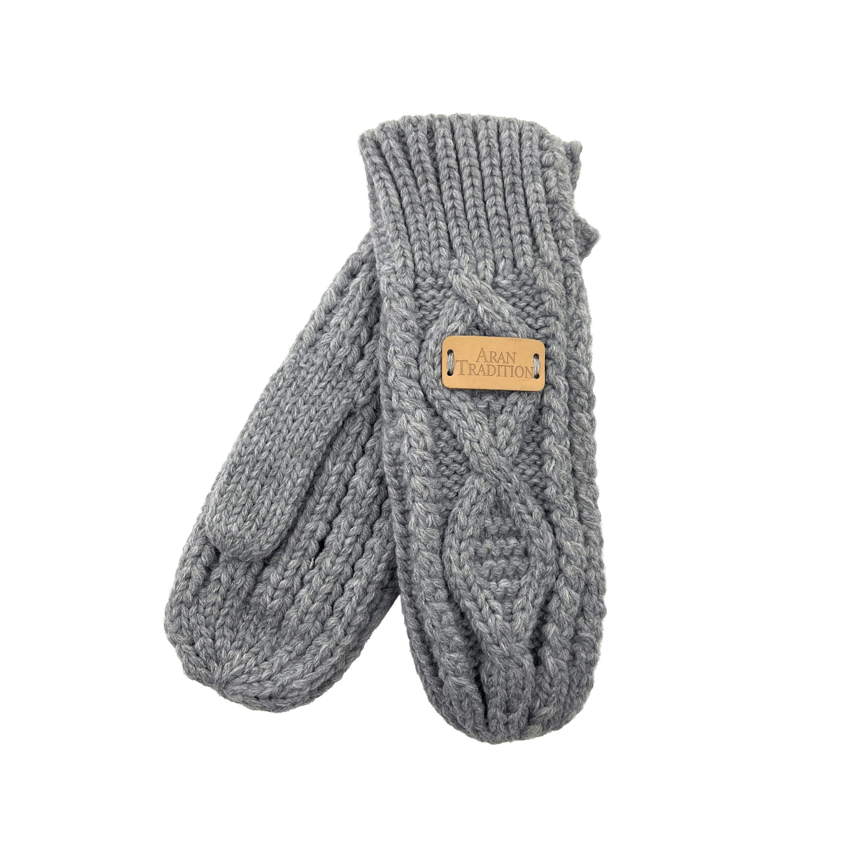 Aran Traditions Silver/Grey Aran Cable Knit Mittens