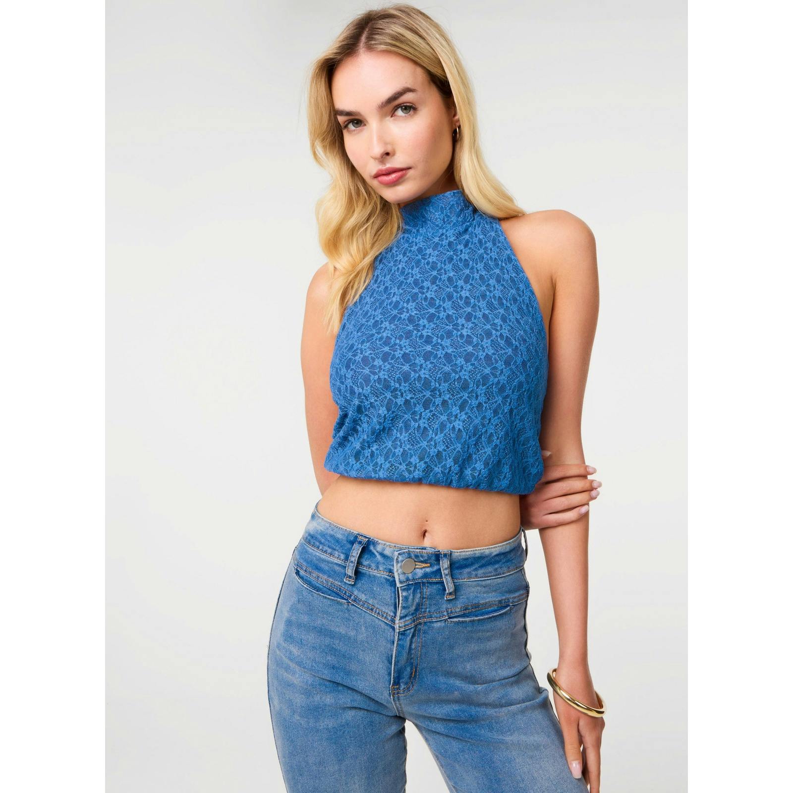 Pink Vanilla Pink/Light/Blue Vanilla Lace Halter Neck Top - M