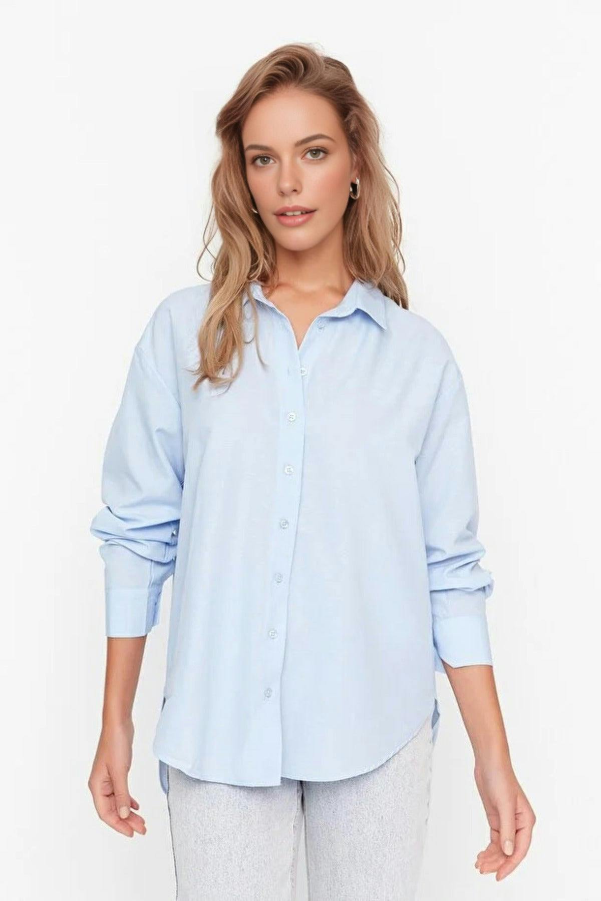 Wovcor Light/Blue Loose Fit Cotton Woven Shirt - 14